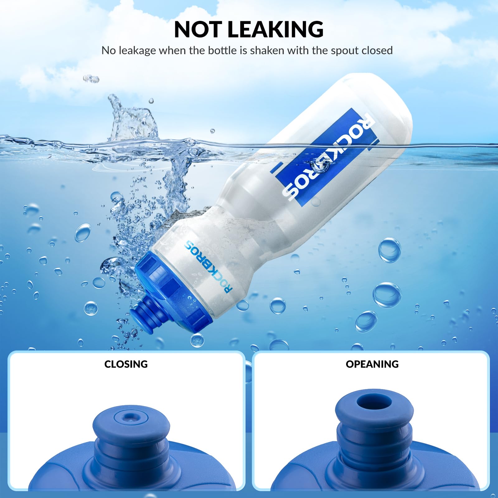 ROCKBROS Bicycle Water Bottle 750 ml Sports Drinks Bottle BPA-Free #Color_Blue + Transparent