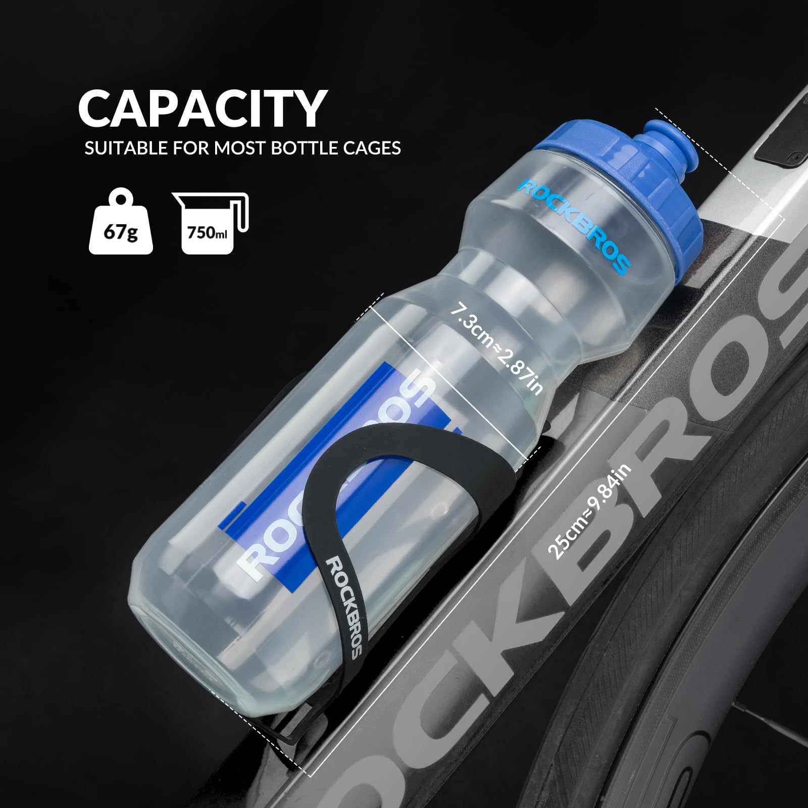 ROCKBROS Bicycle Water Bottle 750 ml Sports Drinks Bottle BPA-Free #Color_Blue + Transparent