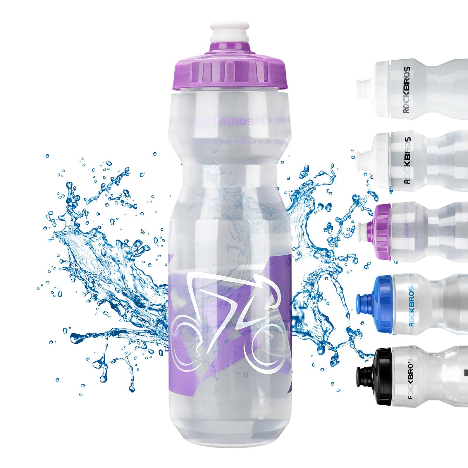 ROCKBROS Bicycle Water Bottle 750 ml Sports Drinks Bottle BPA-Free #Color_Purple + Transparent