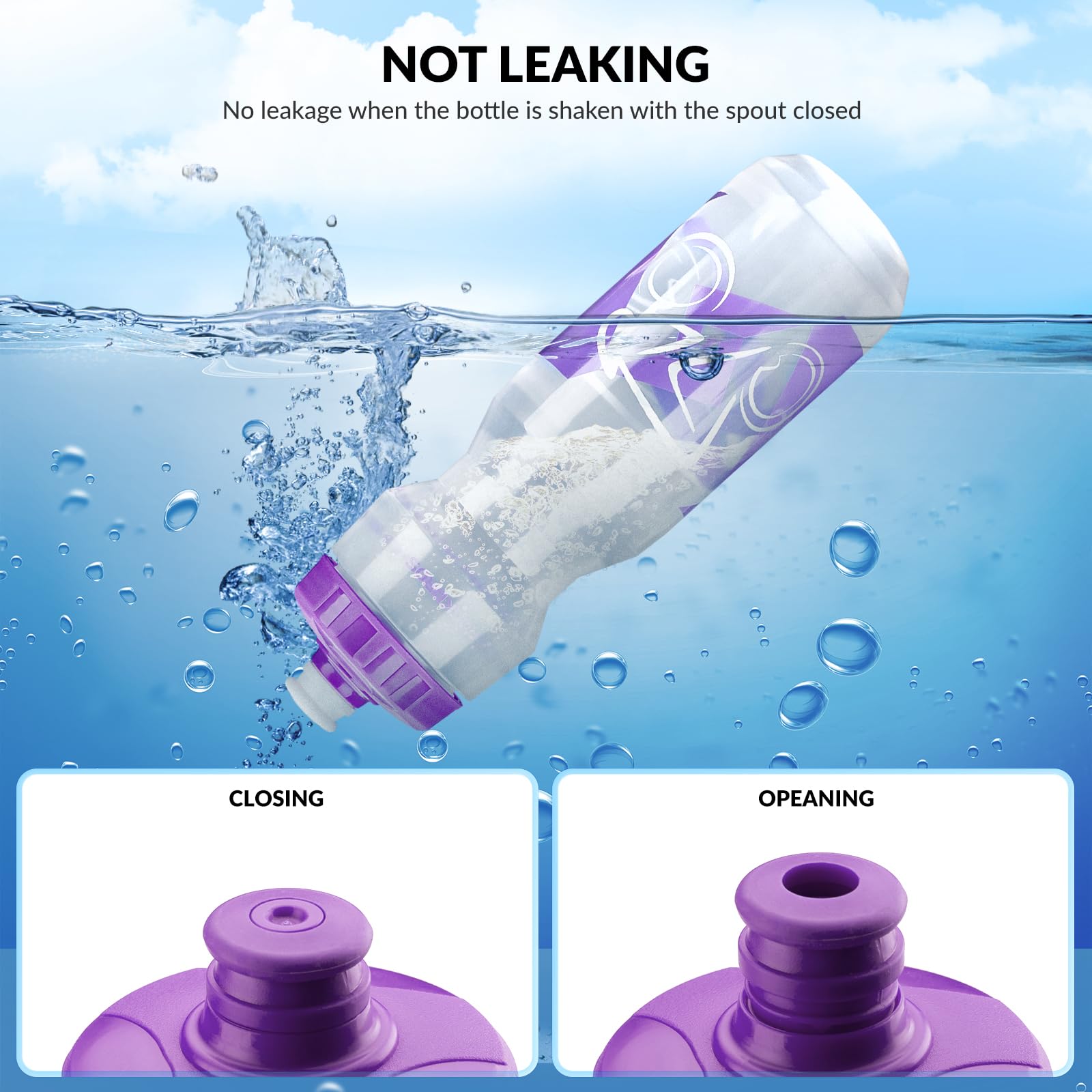 ROCKBROS Bicycle Water Bottle 750 ml Sports Drinks Bottle BPA-Free #Color_Purple + Transparent