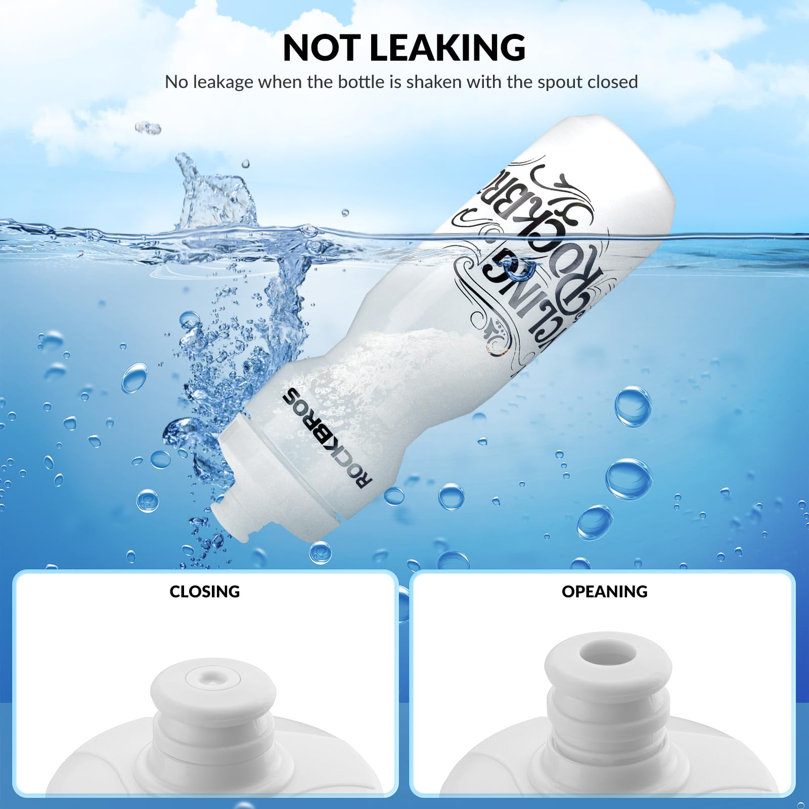 ROCKBROS Bicycle Water Bottle 750 ml Sports Drinks Bottle BPA-Free #Color_White + Translucent