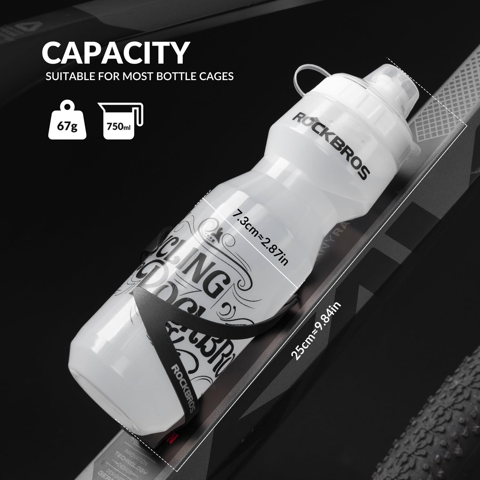 ROCKBROS Bicycle Water Bottle 750 ml Sports Drinks Bottle BPA-Free #Color_White + Translucent