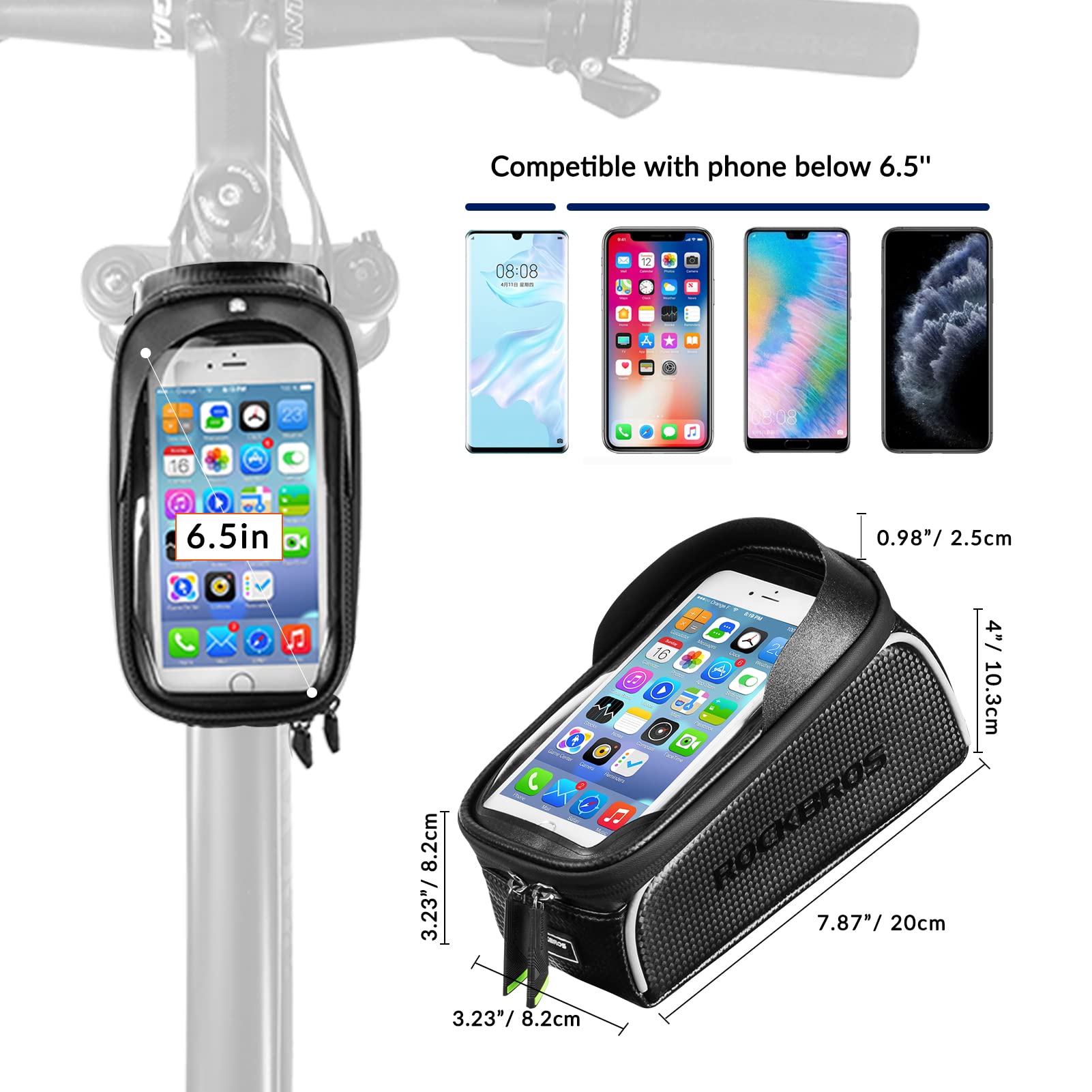 ROCKBROS Bike Frame Bag Waterproof Top Tube Bag Phone Touch Screen