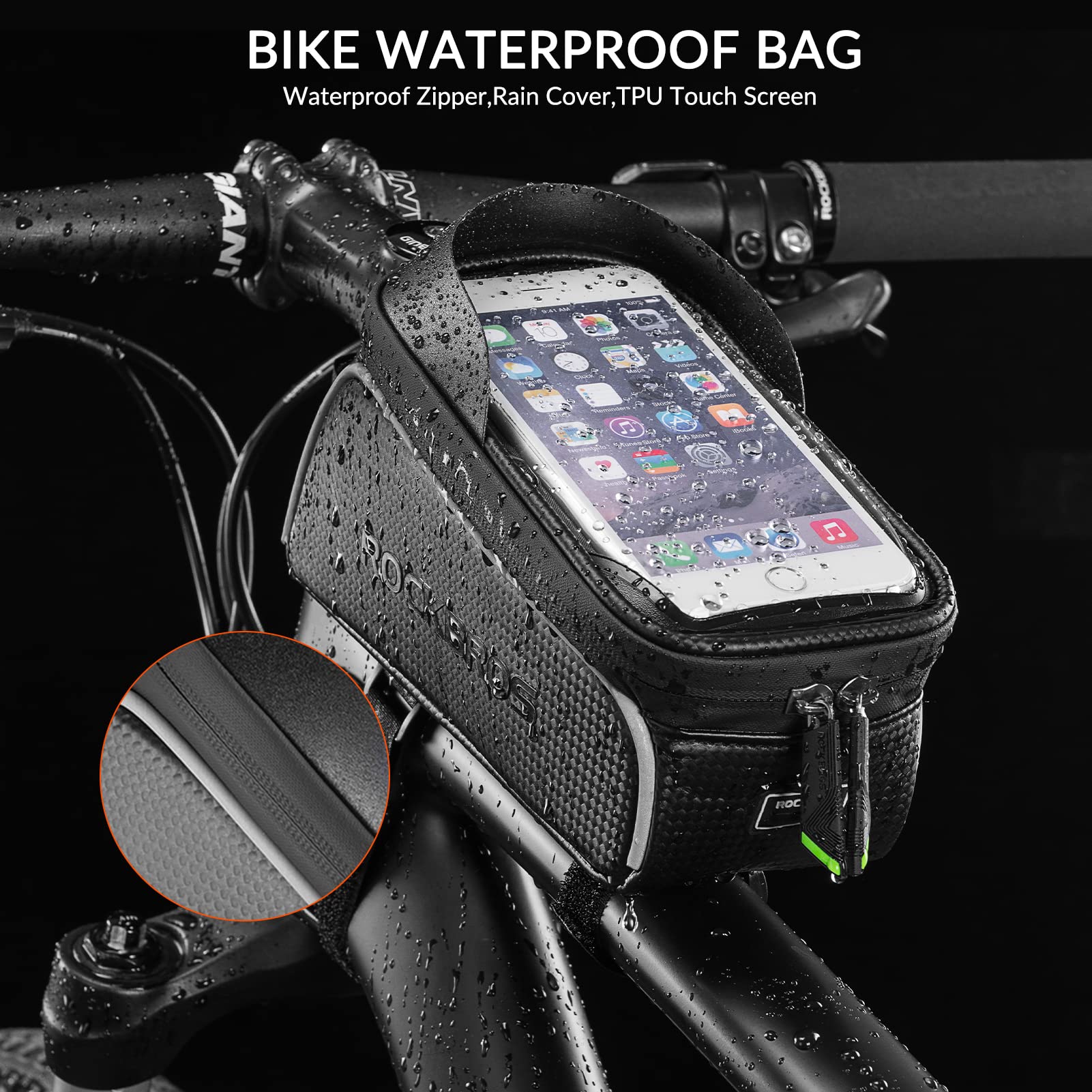 ROCKBROS Bike Frame Bag Waterproof Top Tube Bag Phone Touch Screen