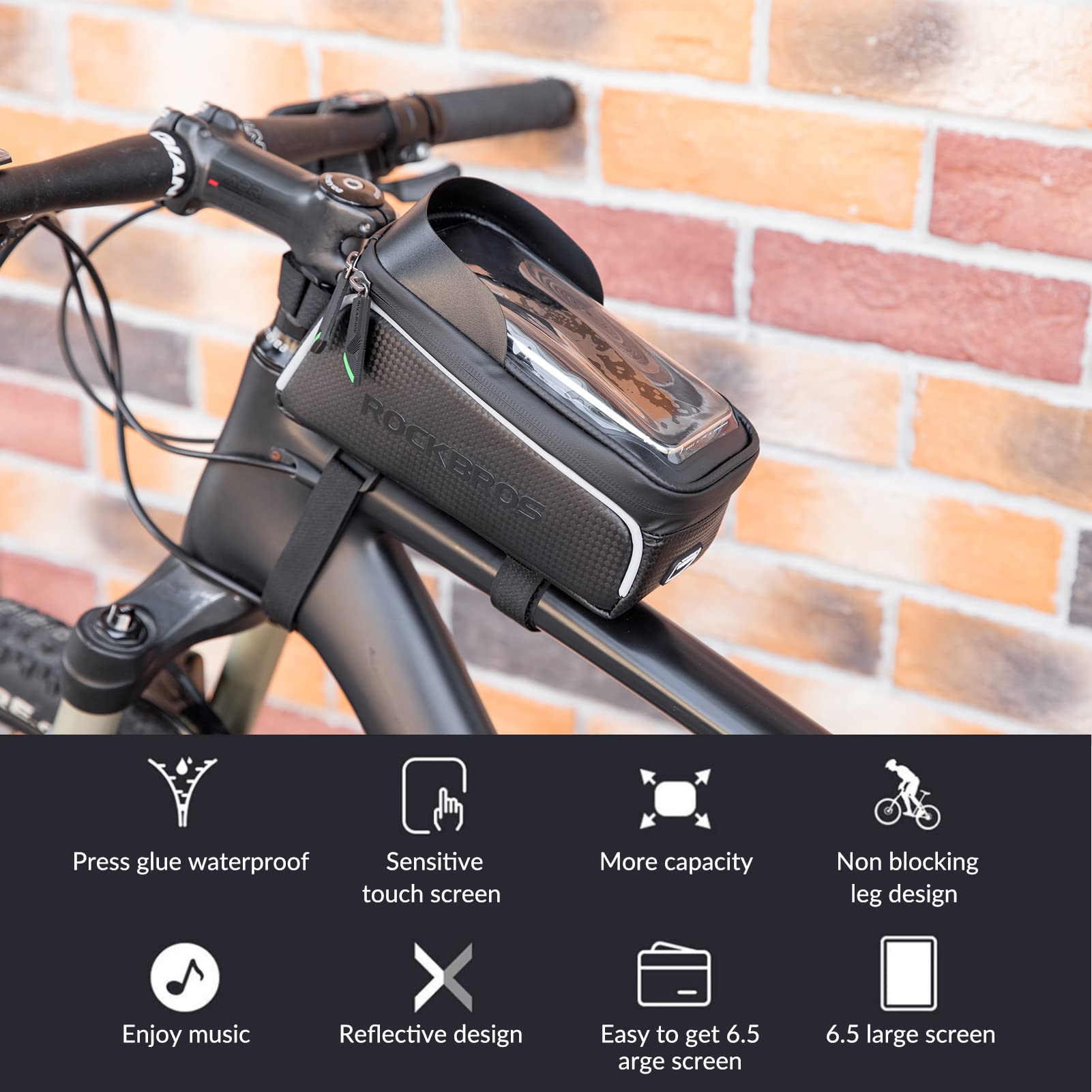 ROCKBROS Bike Frame Bag Waterproof Top Tube Bag Phone Touch Screen