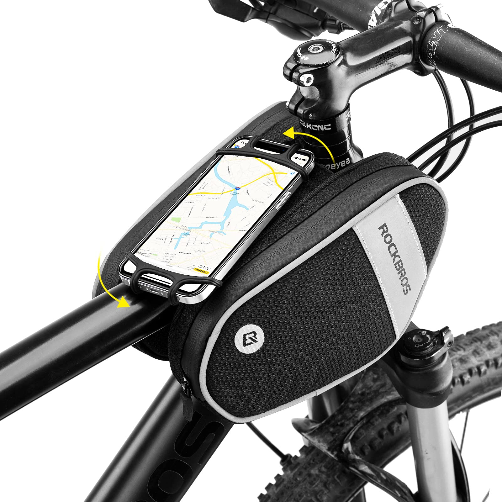 ROCKBROS Bike Frame Bag with 360° Rotation Phone Holder with Rain Cover
