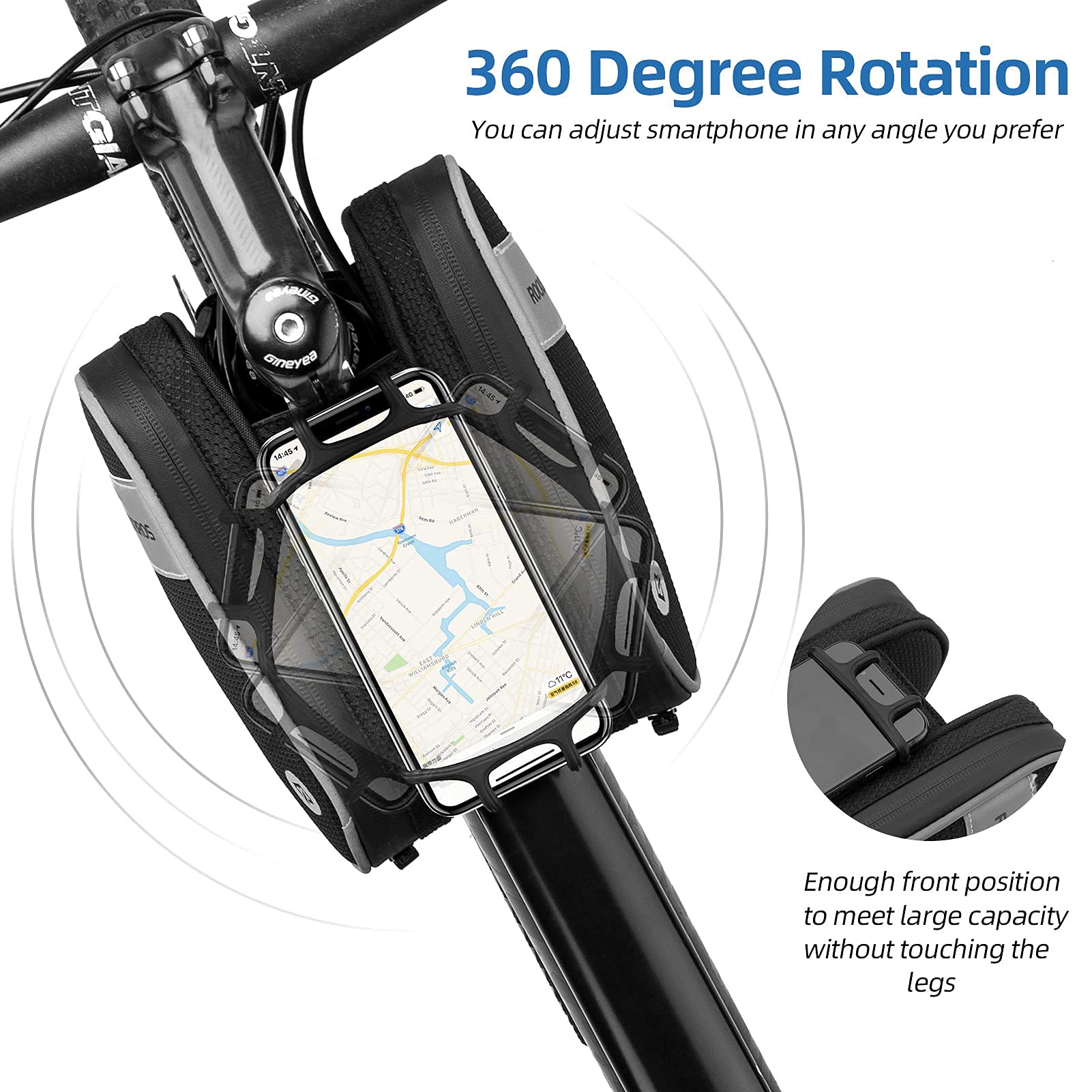 ROCKBROS Bike Frame Bag with 360° Rotation Phone Holder with Rain Cover