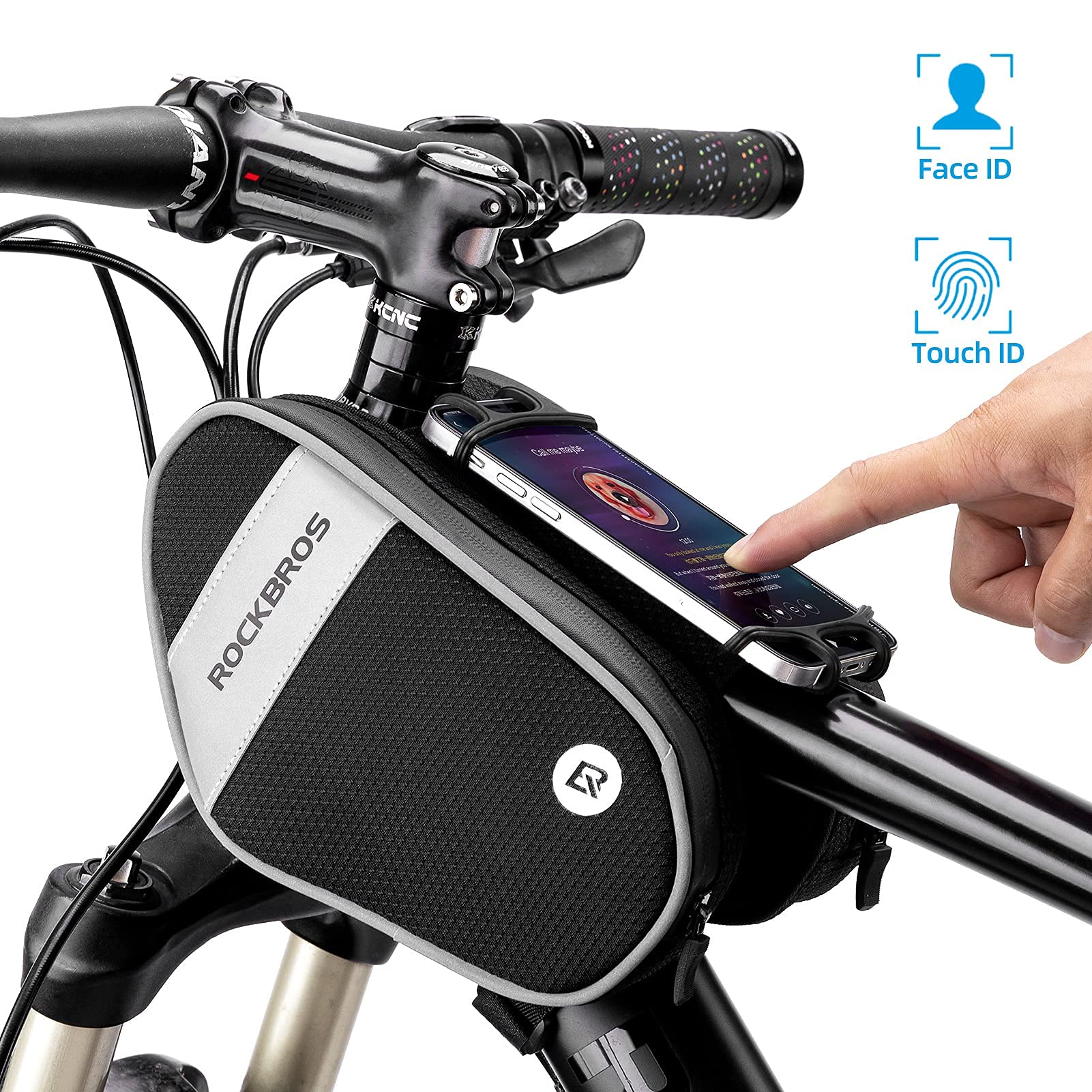 ROCKBROS Bike Frame Bag with 360° Rotation Phone Holder with Rain Cover