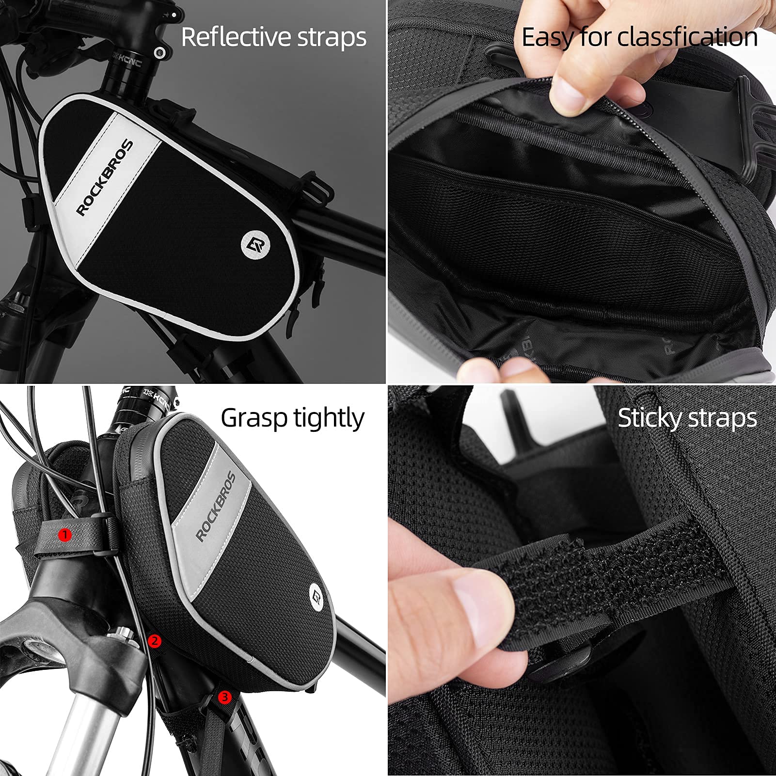 ROCKBROS Bike Frame Bag with 360° Rotation Phone Holder with Rain Cover