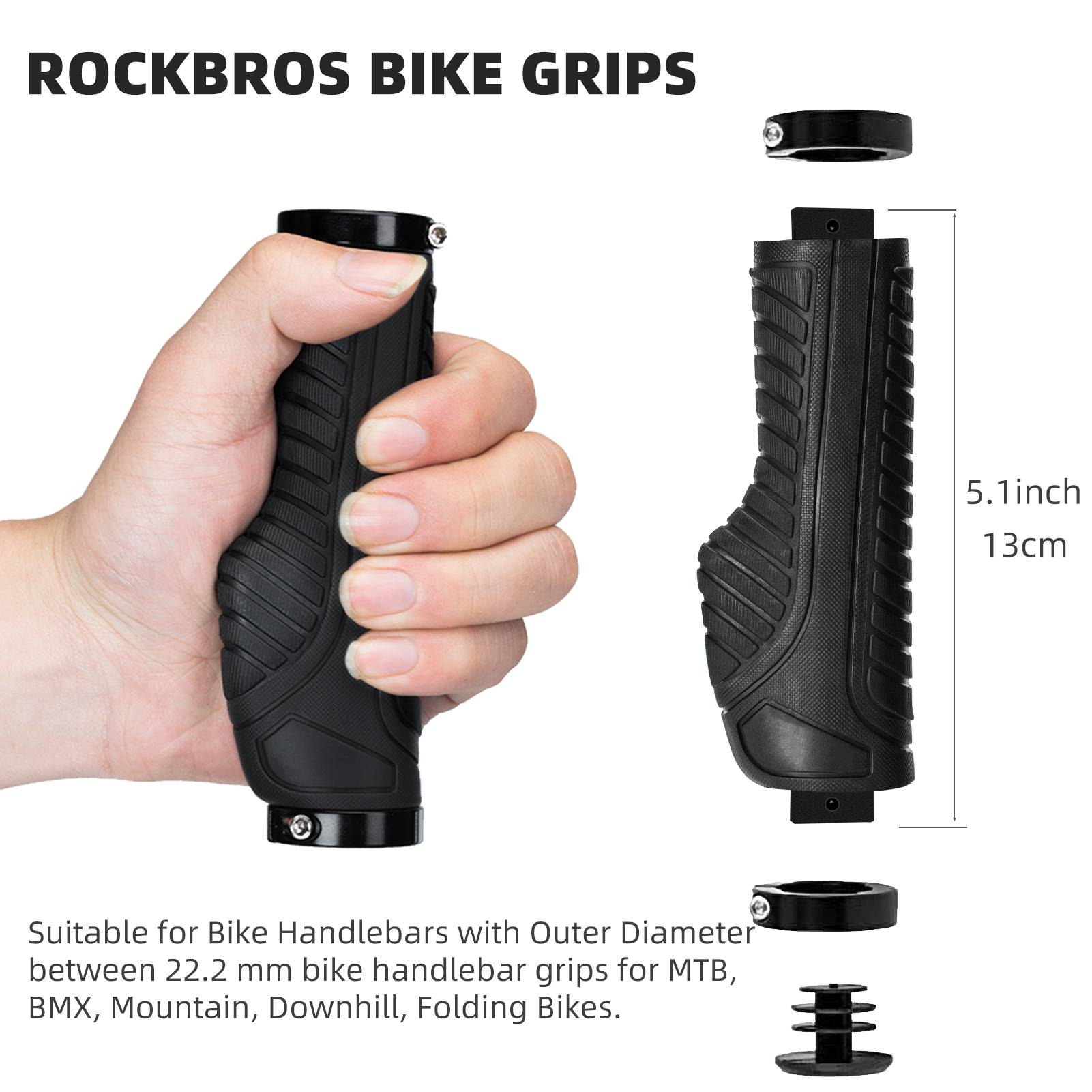 ROCKBROS Bike Grips Mountain Bike Handlebar Double Lock Rubber #Color_Black