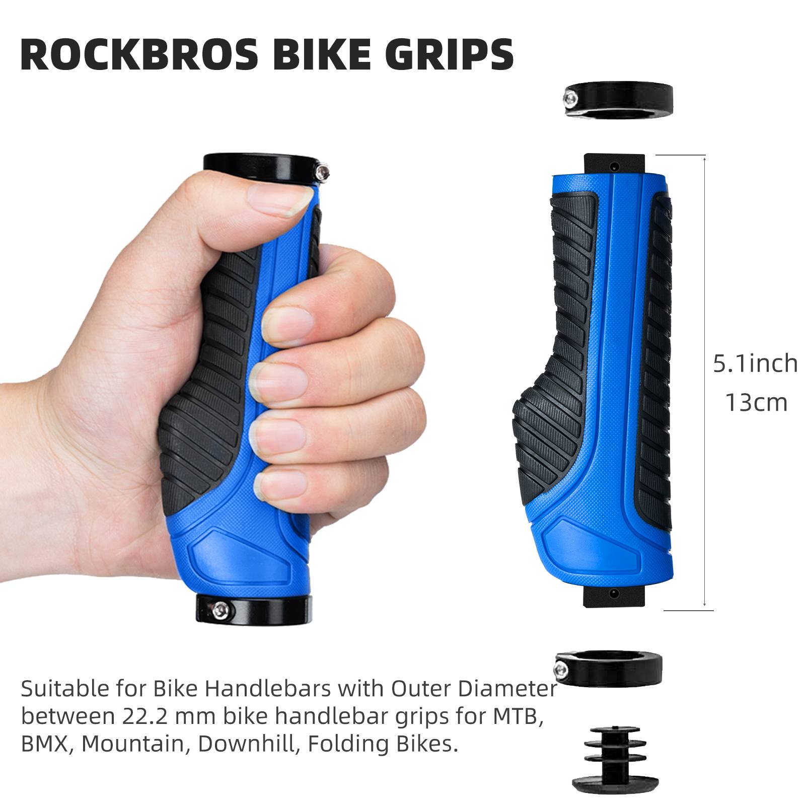 ROCKBROS Bike Grips Mountain Bike Handlebar Double Lock Rubber #Color_Blue