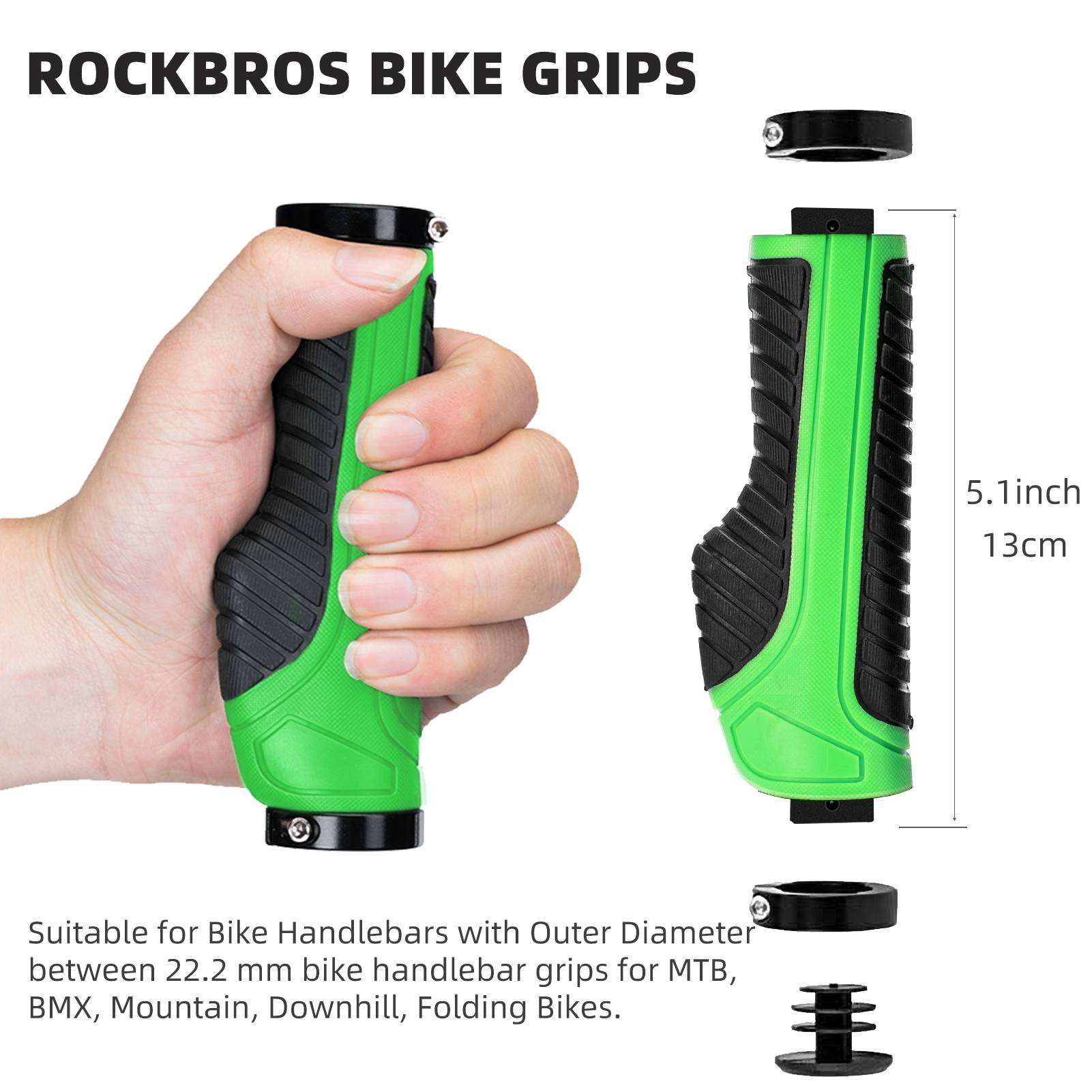 ROCKBROS Bike Grips Mountain Bike Handlebar Double Lock Rubber #Color_Green