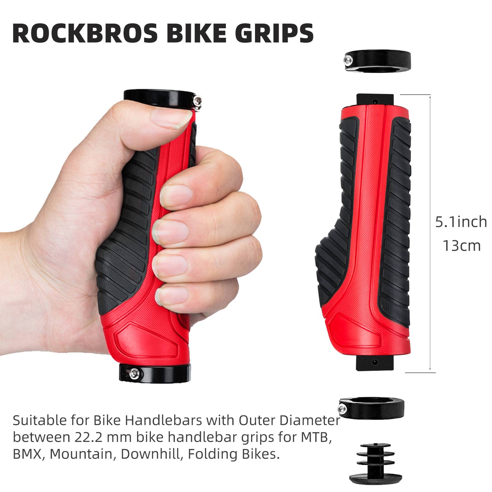 ROCKBROS Bike Grips Mountain Bike Handlebar Double Lock Rubber #Color_Red