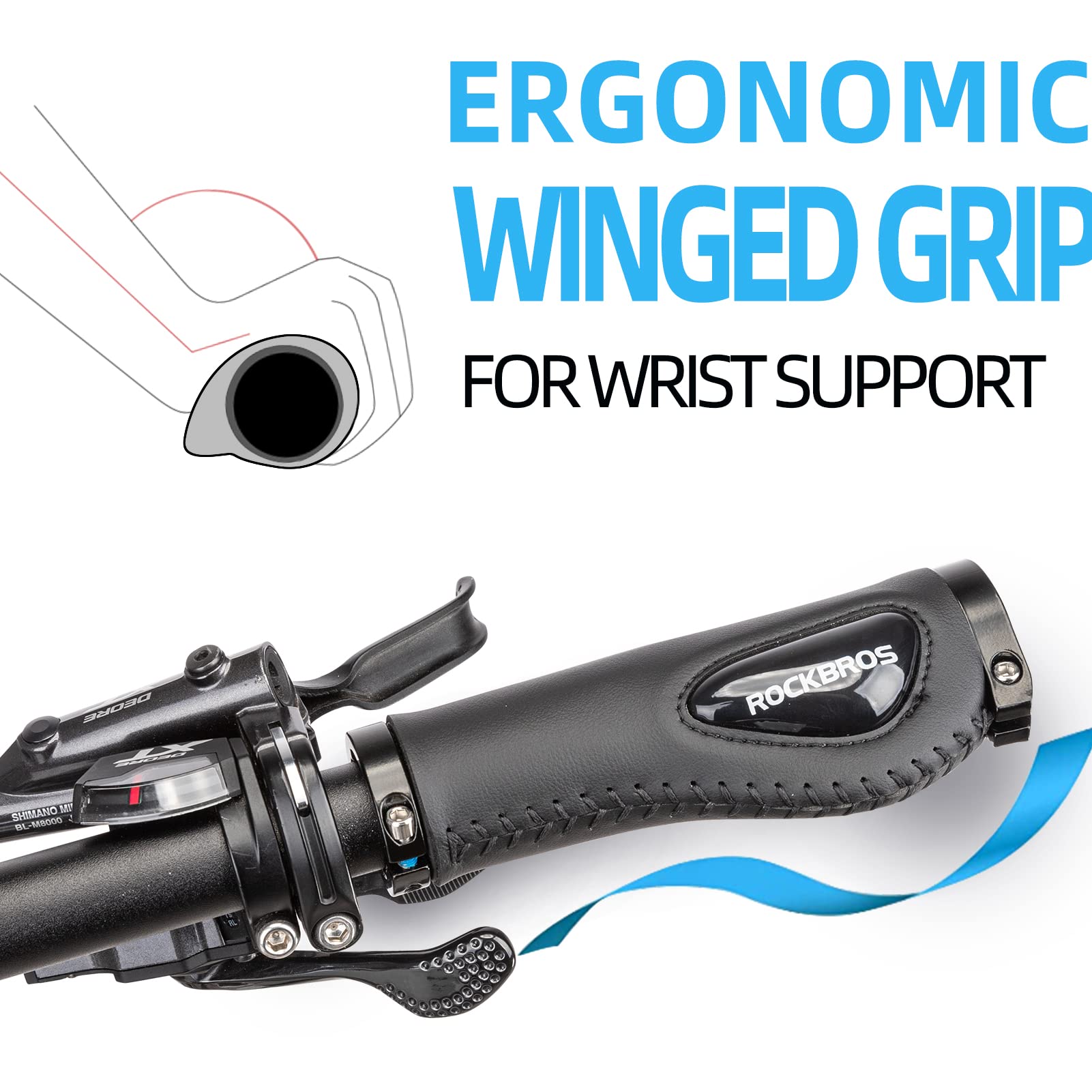 ROCKBROS Bike Handle Grips Ergonomics Design Soft Gel Lock-On Grips #Color_Black
