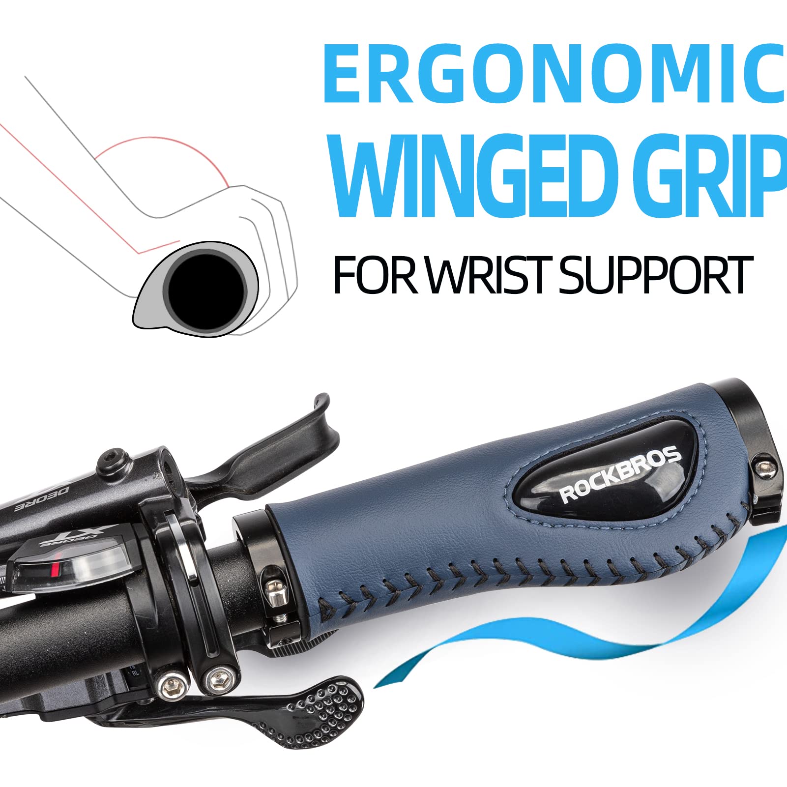ROCKBROS Bike Handle Grips Ergonomics Design Soft Gel Lock-On Grips #Color_Blue