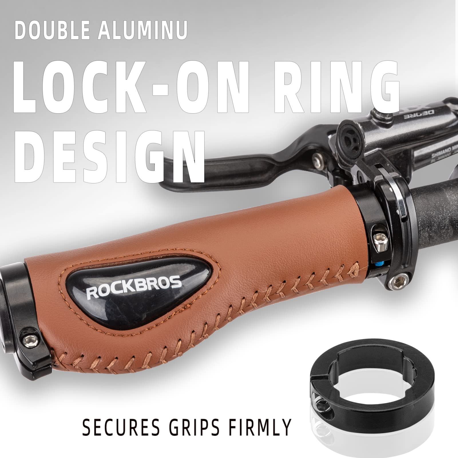 ROCKBROS Bike Handle Grips Ergonomics Design Soft Gel Lock-On Grips #Color_Brown