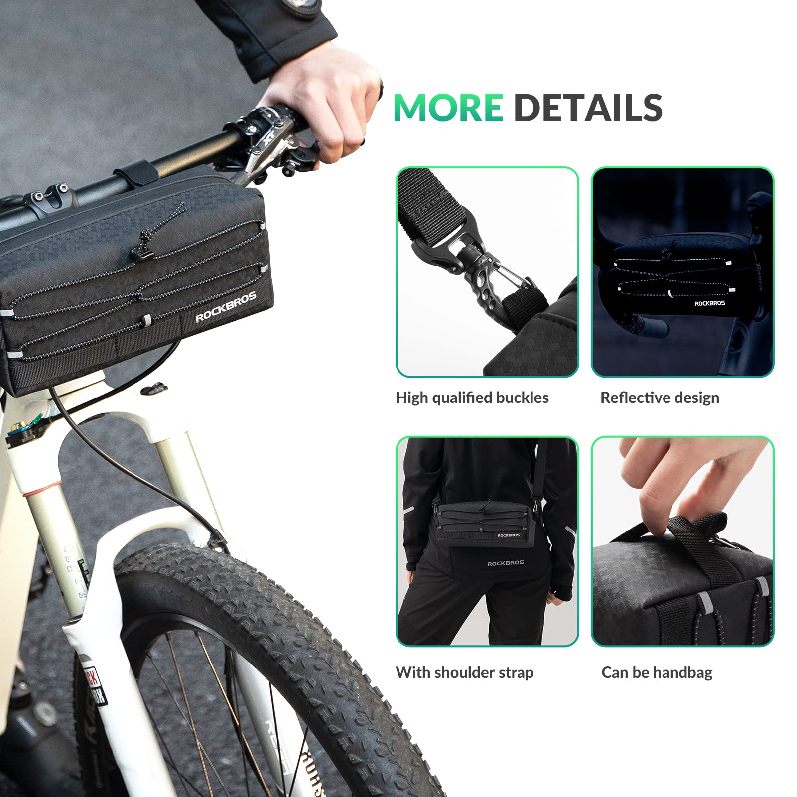 ROCKBROS Bike Handlebar Bag with Detachable Shoulder Strap 2L