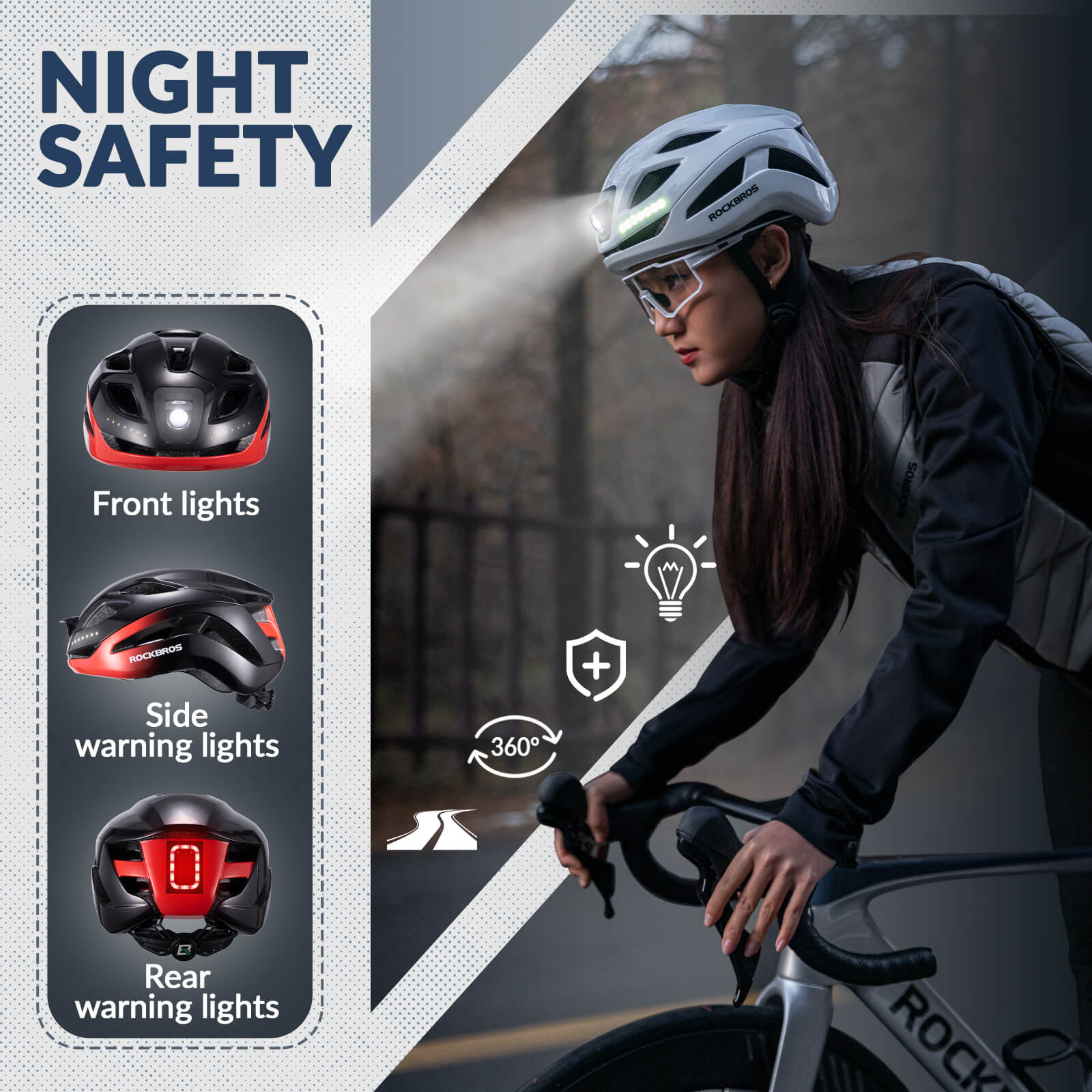 ROCKBROS bike helmet with light, USB rechargeable, adjustable, in black and red, ideal for safe cycling #Color_Black Red