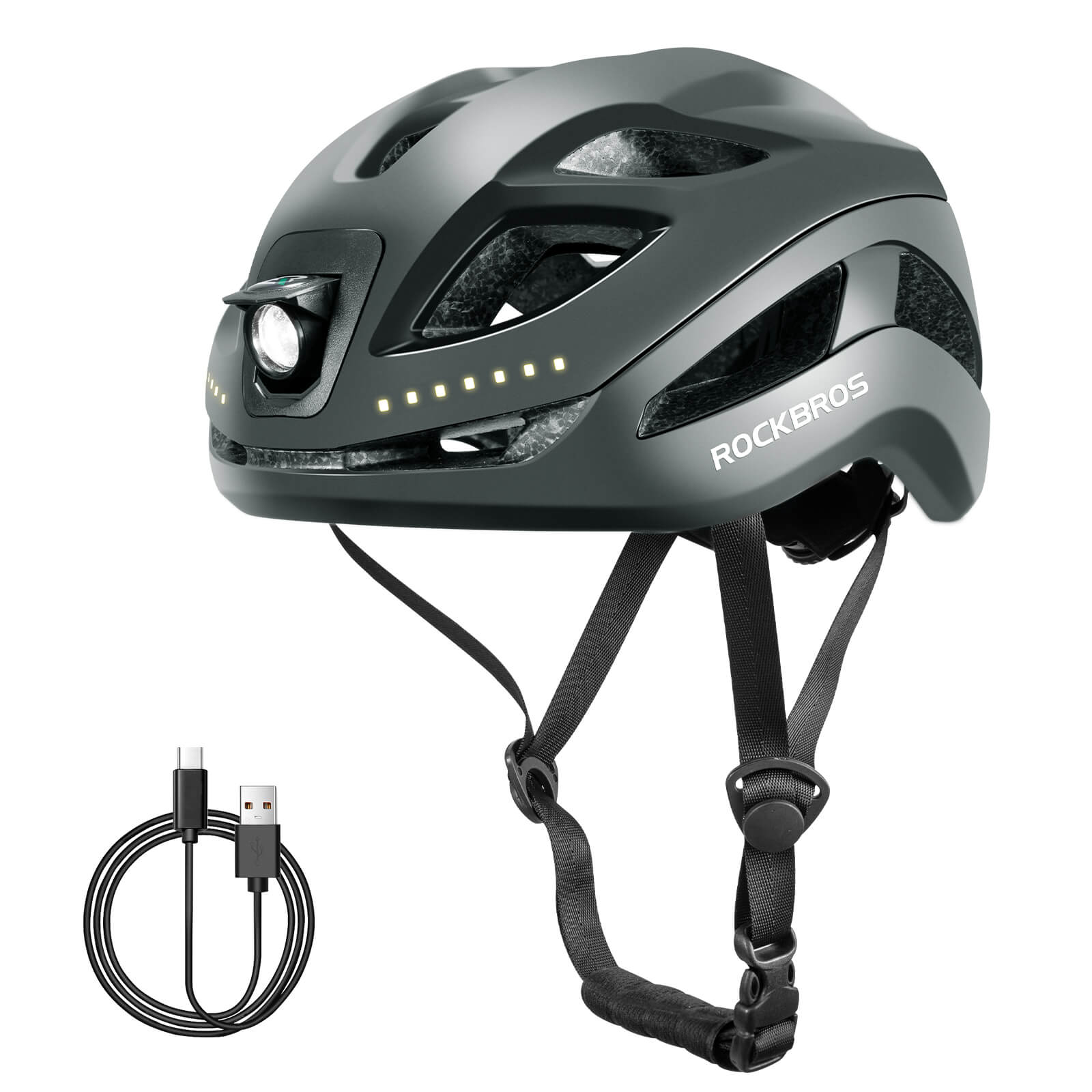 ROCKBROS bike helmet with light, USB rechargeable, adjustable, in titanium, ideal for safe cycling #Color_Titanium