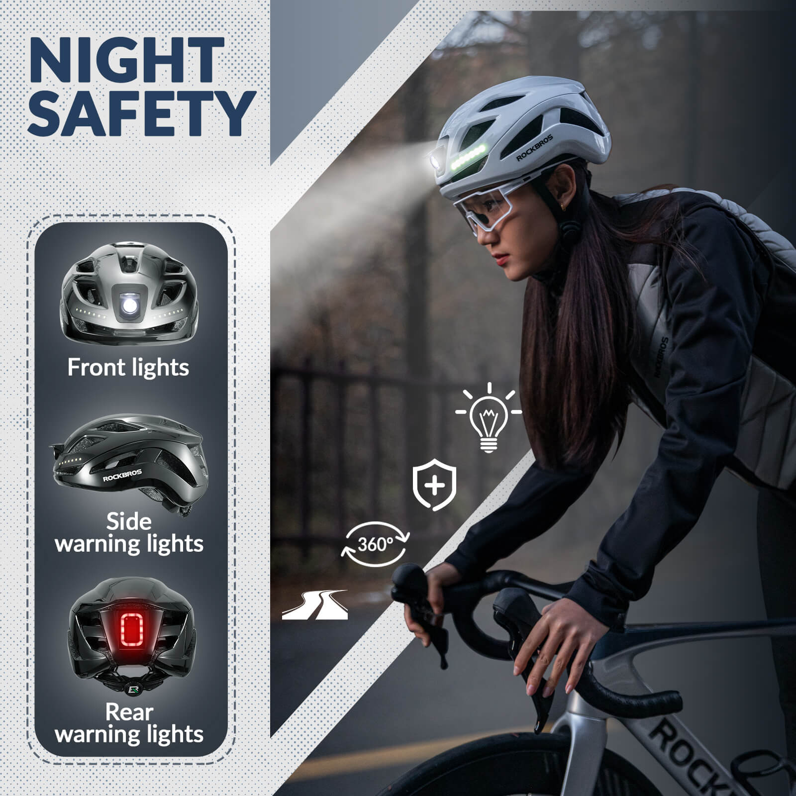 ROCKBROS bike helmet with light, USB rechargeable, adjustable, in titanium, ideal for safe cycling #Color_Titanium