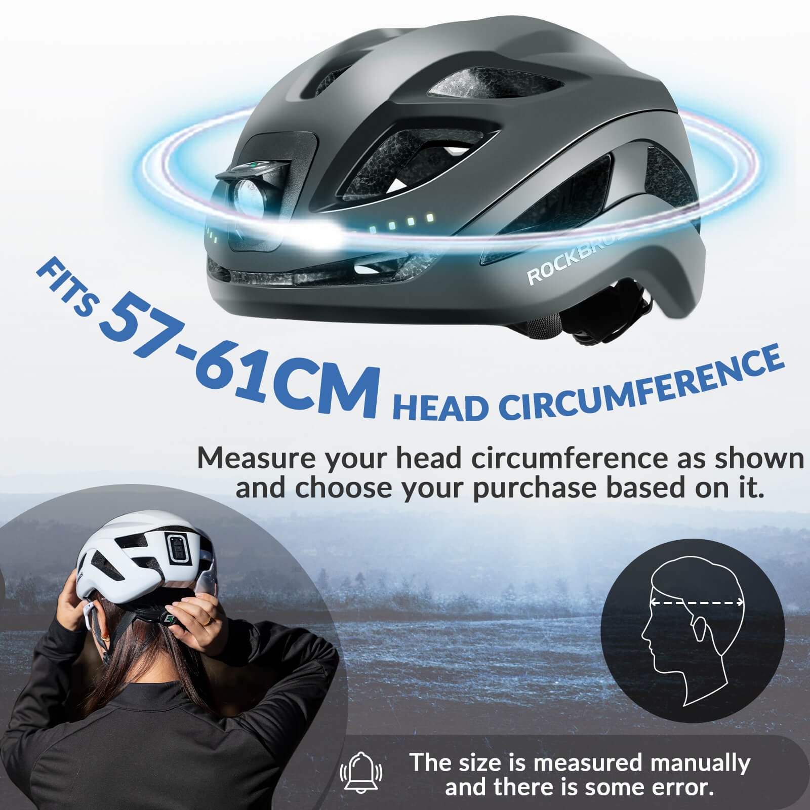 ROCKBROS bike helmet with light, USB rechargeable, adjustable, in titanium, ideal for safe cycling #Color_Titanium