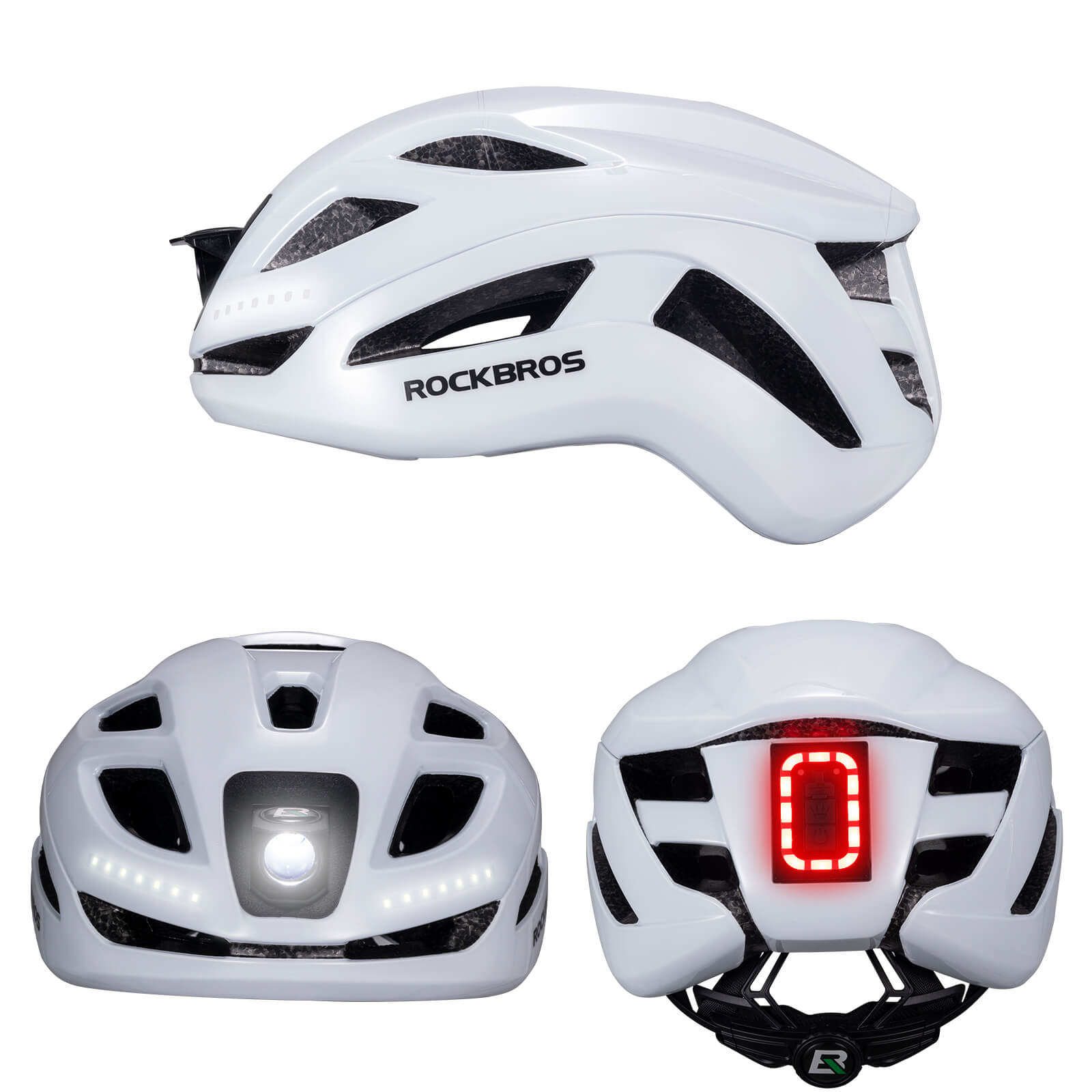 ROCKBROS bike helmet with light, USB rechargeable, adjustable, in white, ideal for safe cycling #Color_White