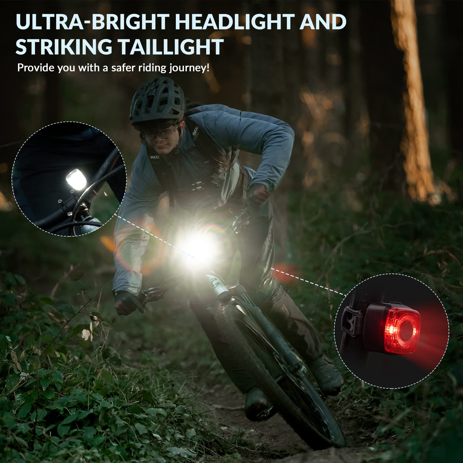 ROCKBROS Bike Light Set LED Headlight and Taillight IPX5 Waterproof Design