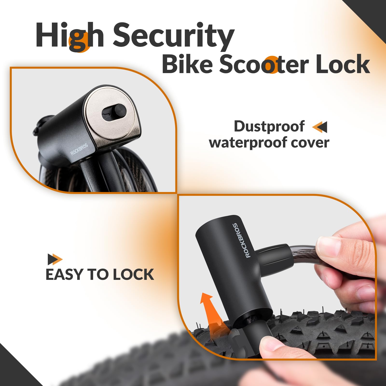 ROCKBROS Bike Locks High Security Lock for Bicycle Heavy Duty Cycling Locks #Color_Black