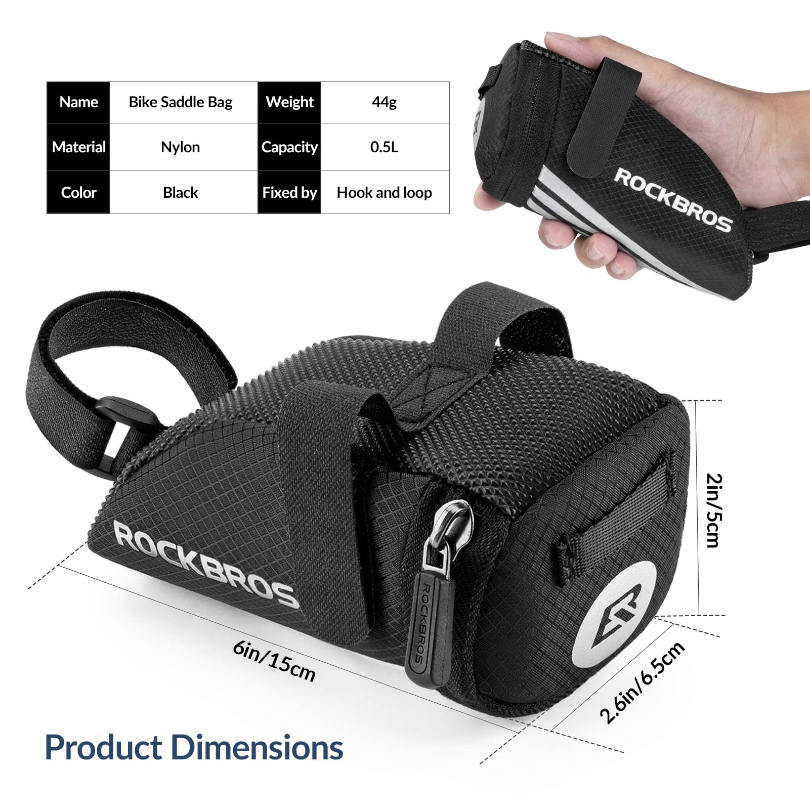 ROCKBROS Bike Mini Saddle Bag Quick Release Under Seat Pouch #Style_Velcro Version