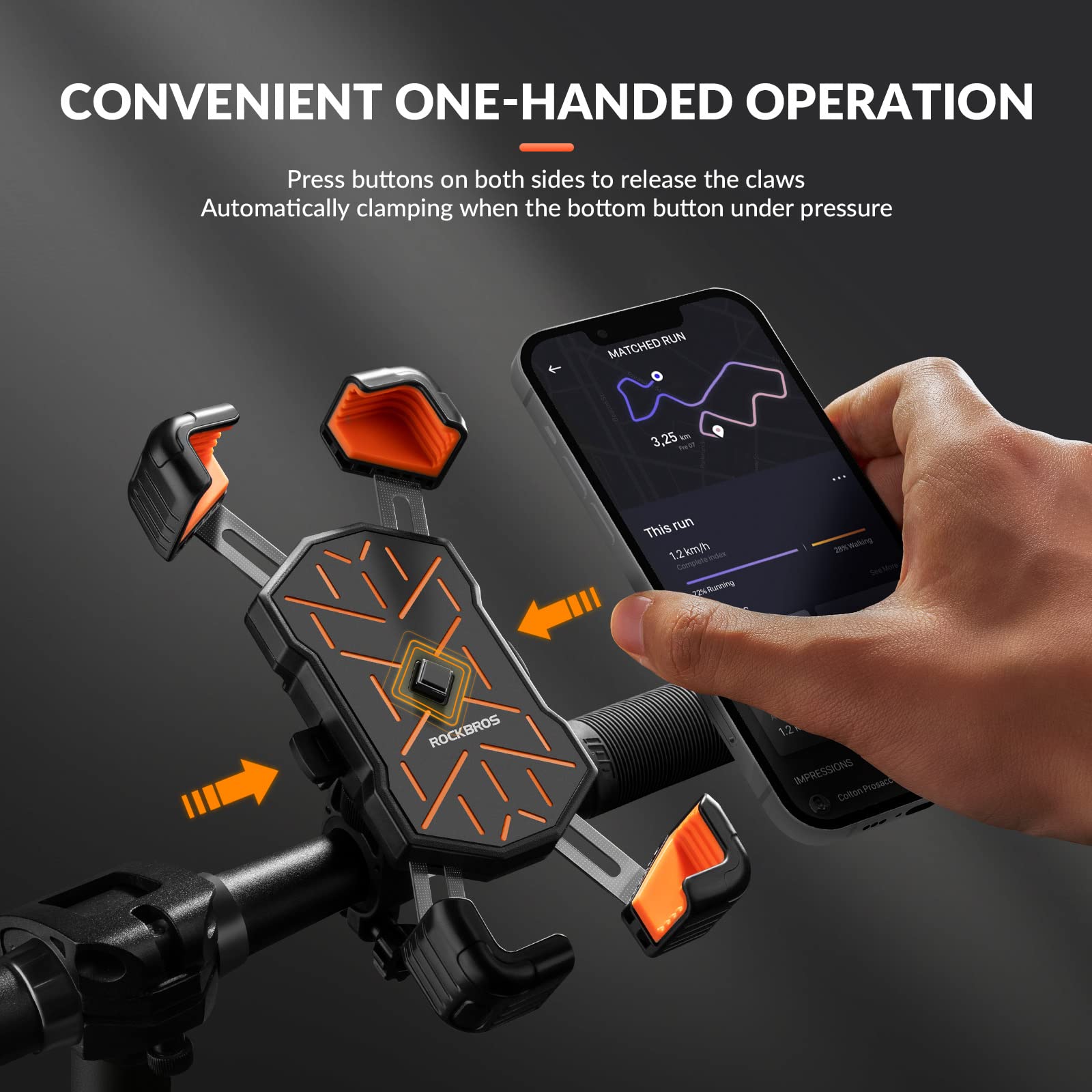 ROCKBROS Bike Mobile Phone Holder 360° Rotatable #Color_Black Orange