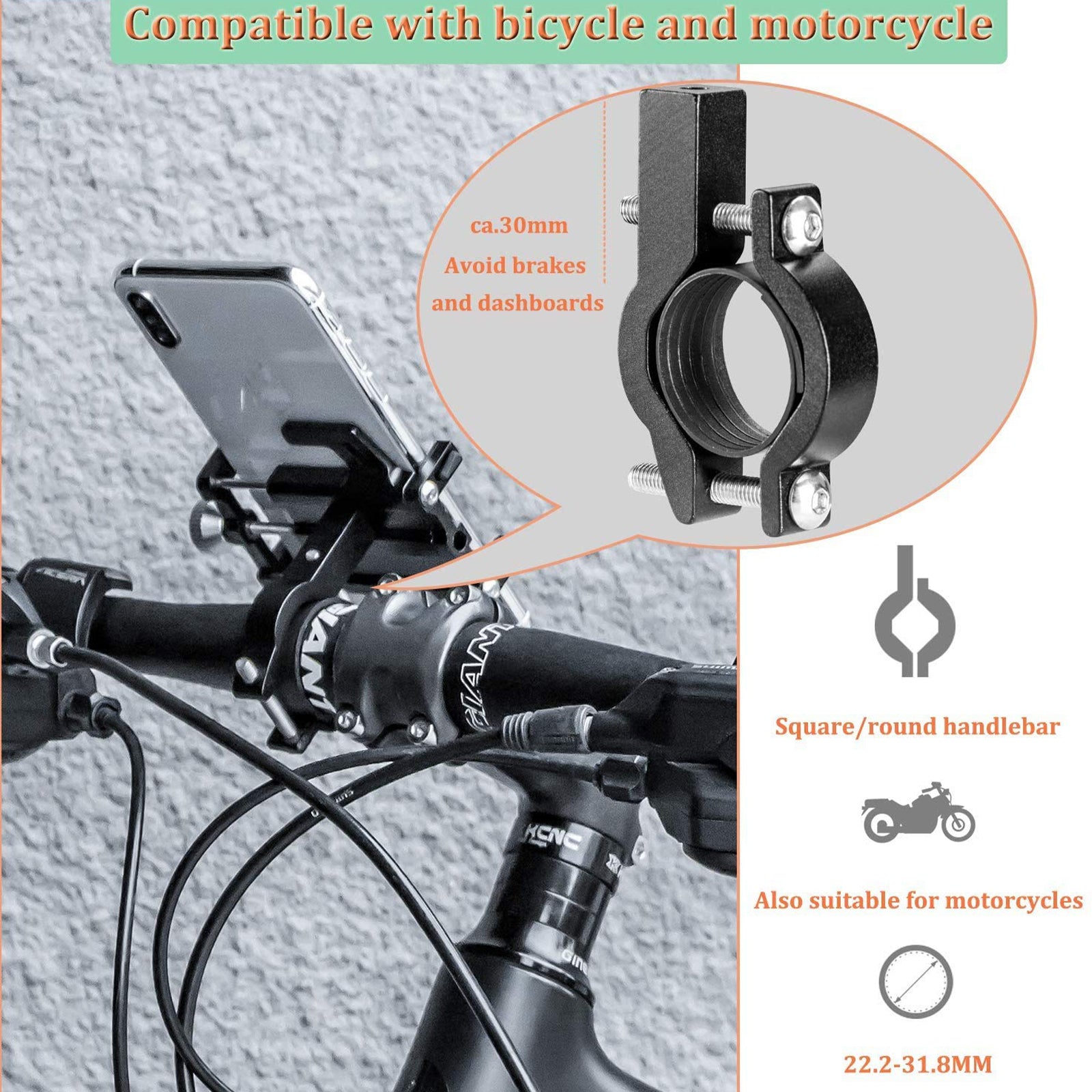 ROCKBROS Bike Mobile Phone Holder CNC Aluminum Bracket Five Claws Phone Holder