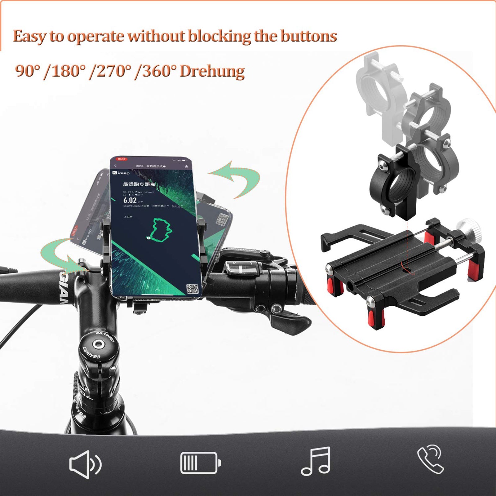 ROCKBROS Bike Mobile Phone Holder CNC Aluminum Bracket Five Claws Phone Holder