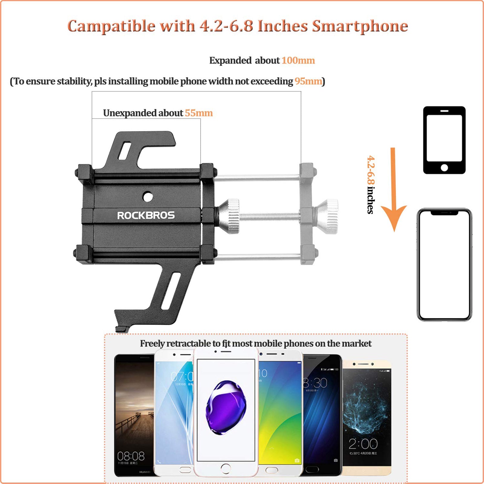 ROCKBROS Bike Mobile Phone Holder CNC Aluminum Bracket Five Claws Phone Holder