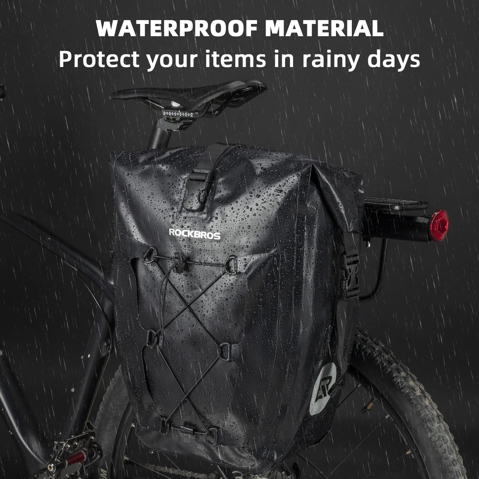 ROCKBROS Bike Pannier Bag 25L 32L 100% Waterproof Rear Rack Bike Bag Black #Style_Black-2pcs