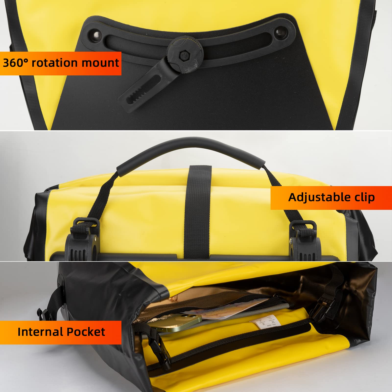 ROCKBROS Bike Pannier Bag 25L 32L 100% Waterproof Rear Rack Bike Bag #Style_Yellow-2pcs