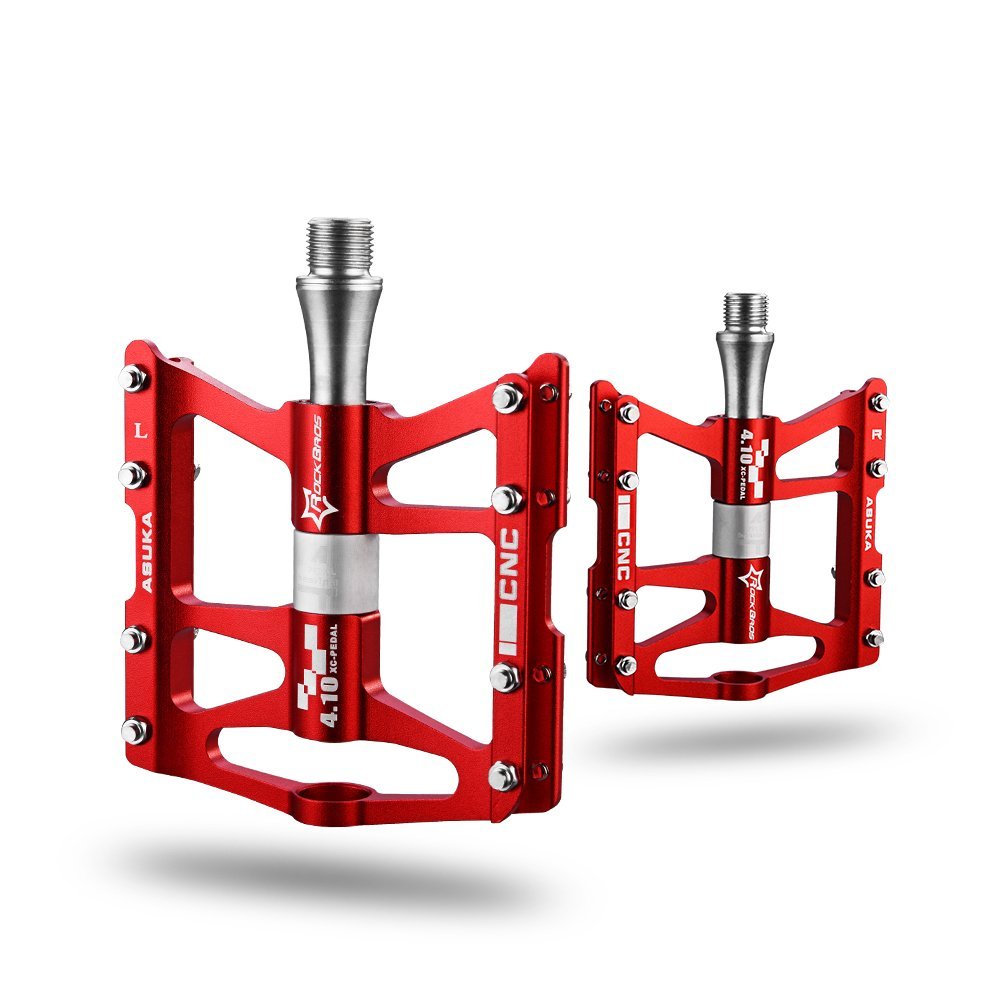 ROCKBROS Bike Pedals Aluminum Alloy Flat Pedals Wide Platform Non-Slip #Color_Red