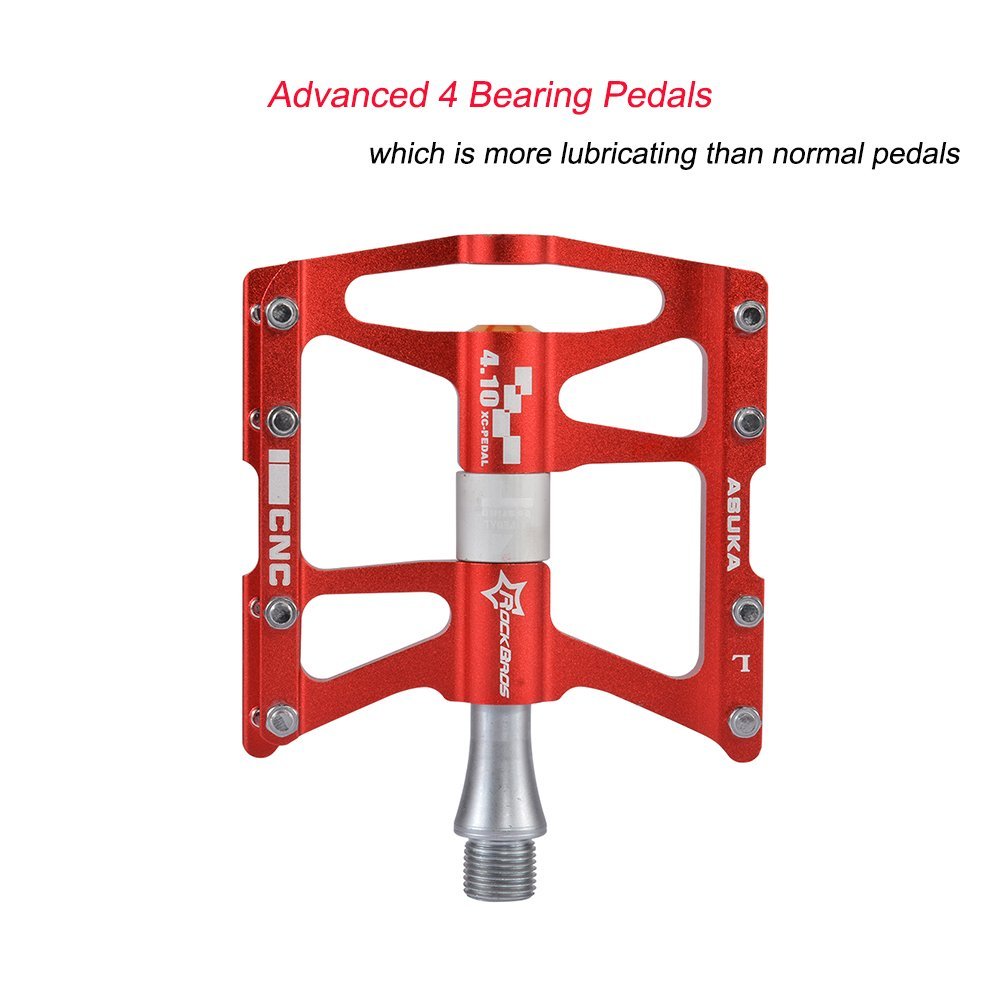 ROCKBROS Bike Pedals Aluminum Alloy Flat Pedals Wide Platform Non-Slip #Color_Red