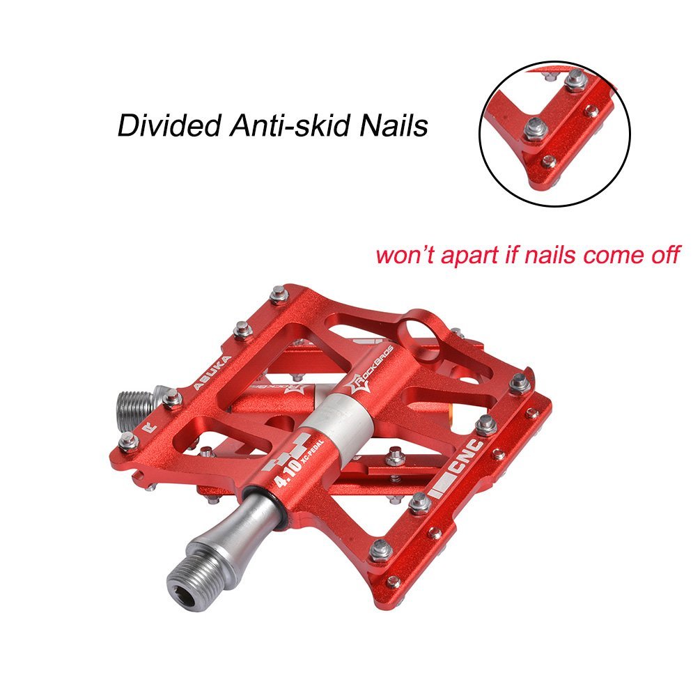 ROCKBROS Bike Pedals Aluminum Alloy Flat Pedals Wide Platform Non-Slip #Color_Red