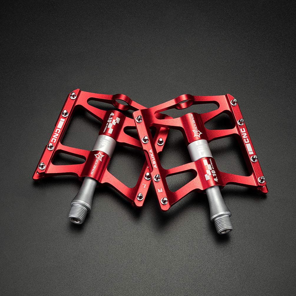 ROCKBROS Bike Pedals Aluminum Alloy Flat Pedals Wide Platform Non-Slip #Color_Red