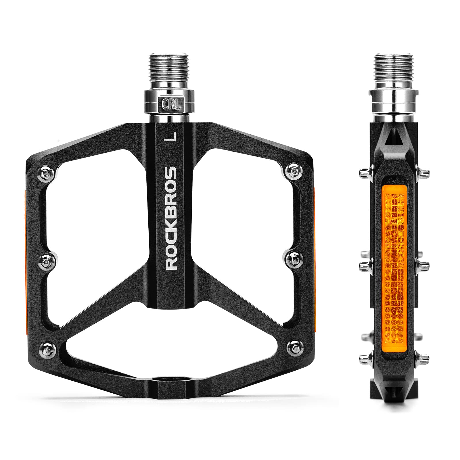 ROCKBROS Bike Pedals Aluminum Alloy Light Flat Pedals with Reflectors #Color_Black