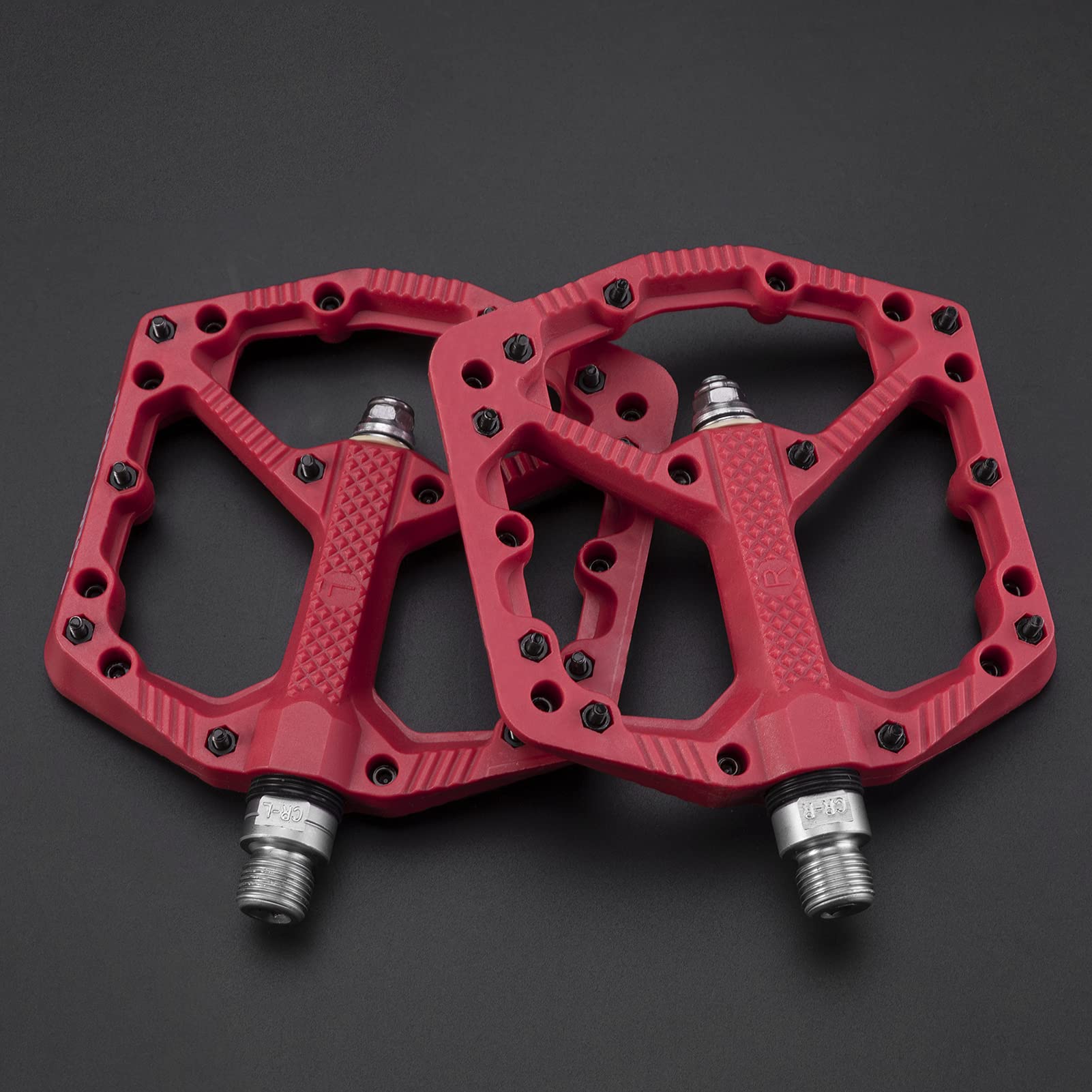 ROCKBROS Bike Pedals Nylon MTB Pedals Non-Slip Wear-Resistant (Pair) #Color_Red