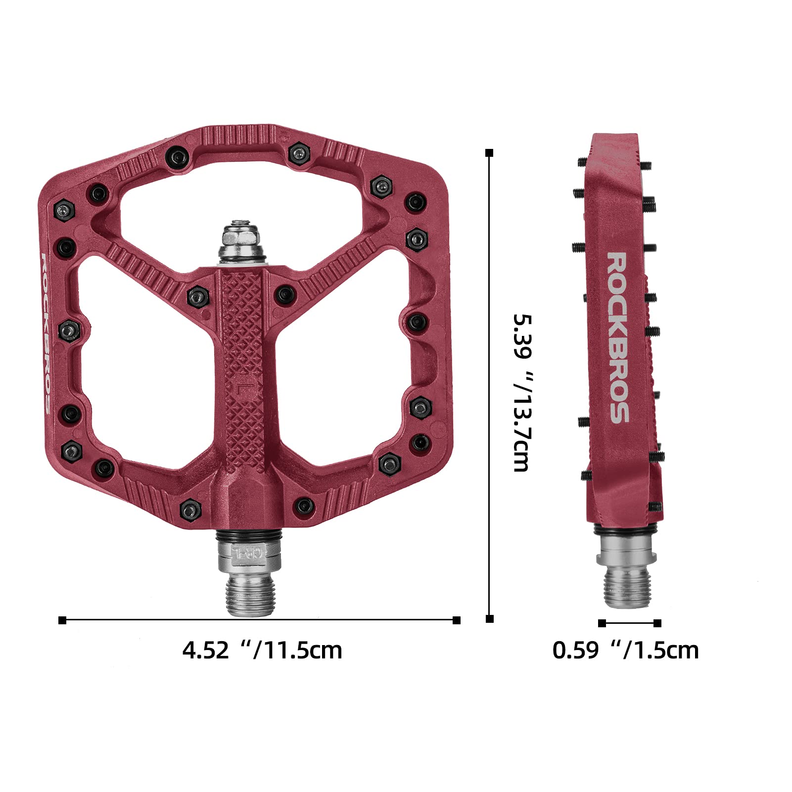 ROCKBROS Bike Pedals Nylon MTB Pedals Non-Slip Wear-Resistant (Pair) #Color_Red