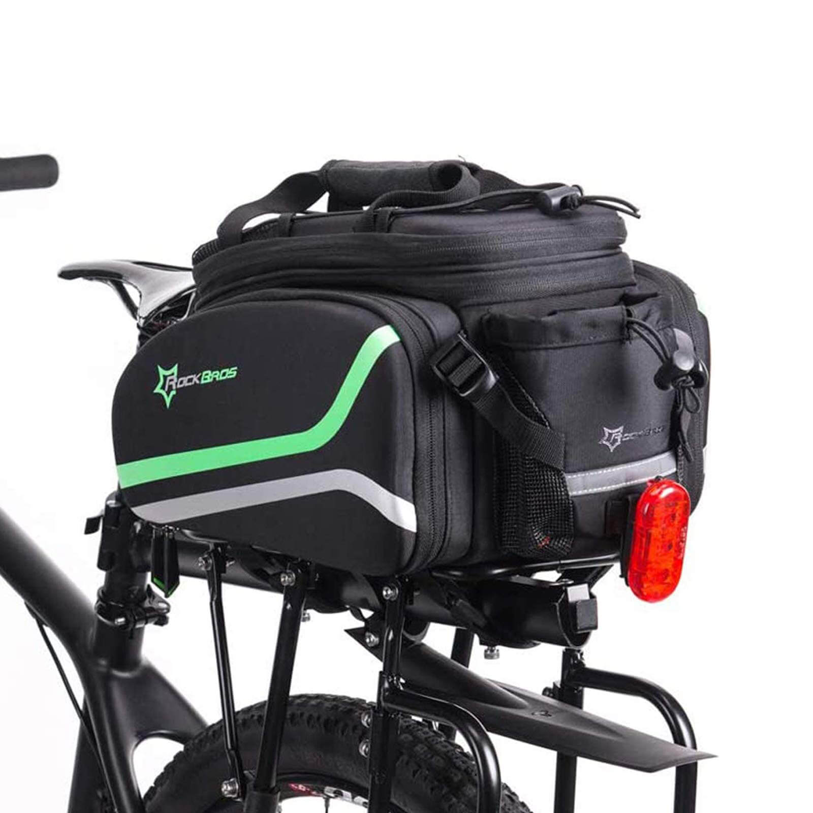 ROCKBROS Bike Rear Rack Pannier Waterproof Bag Bike Trunk Pack #Color_Black Green