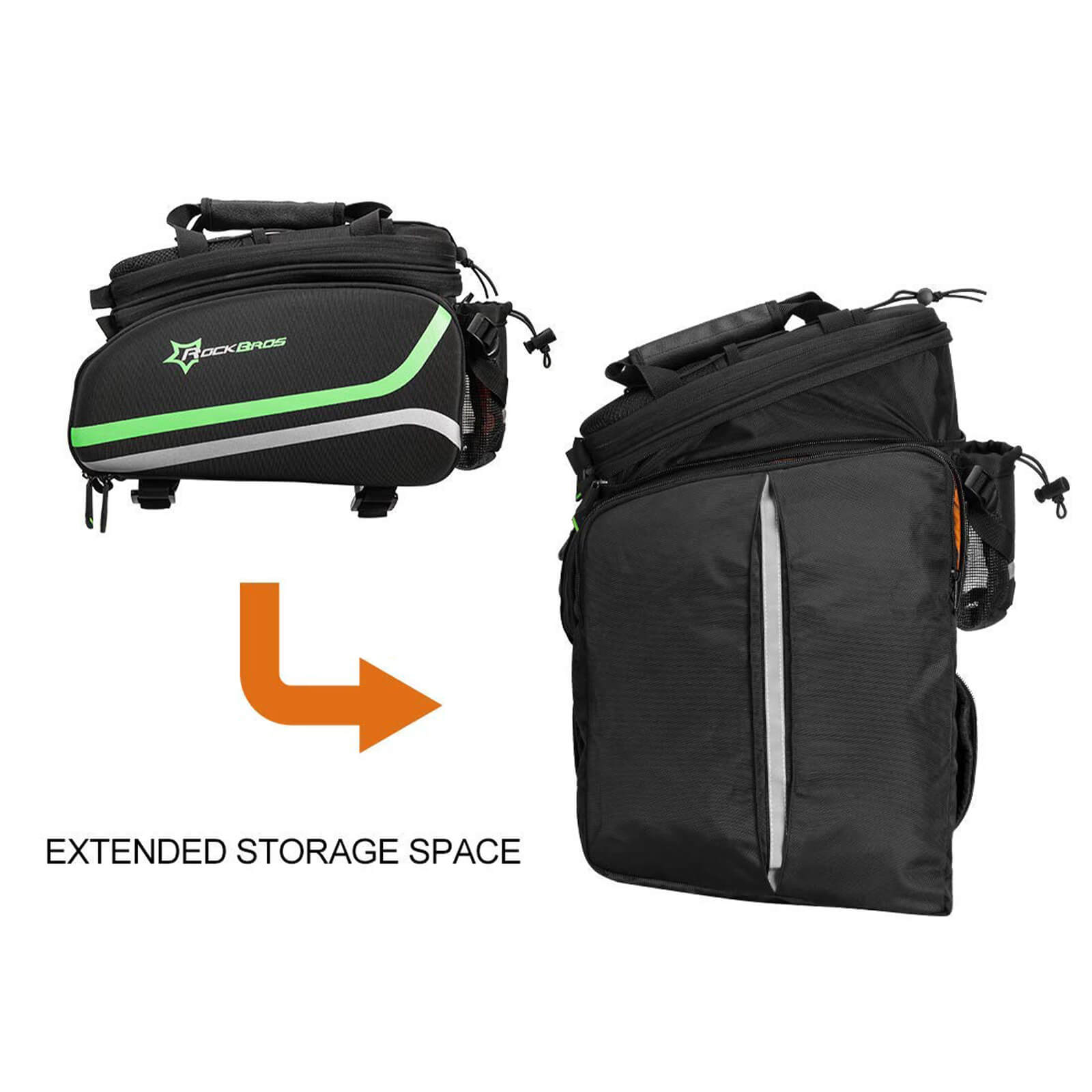 ROCKBROS Bike Rear Rack Pannier Waterproof Bag Bike Trunk Pack #Color_Black Green