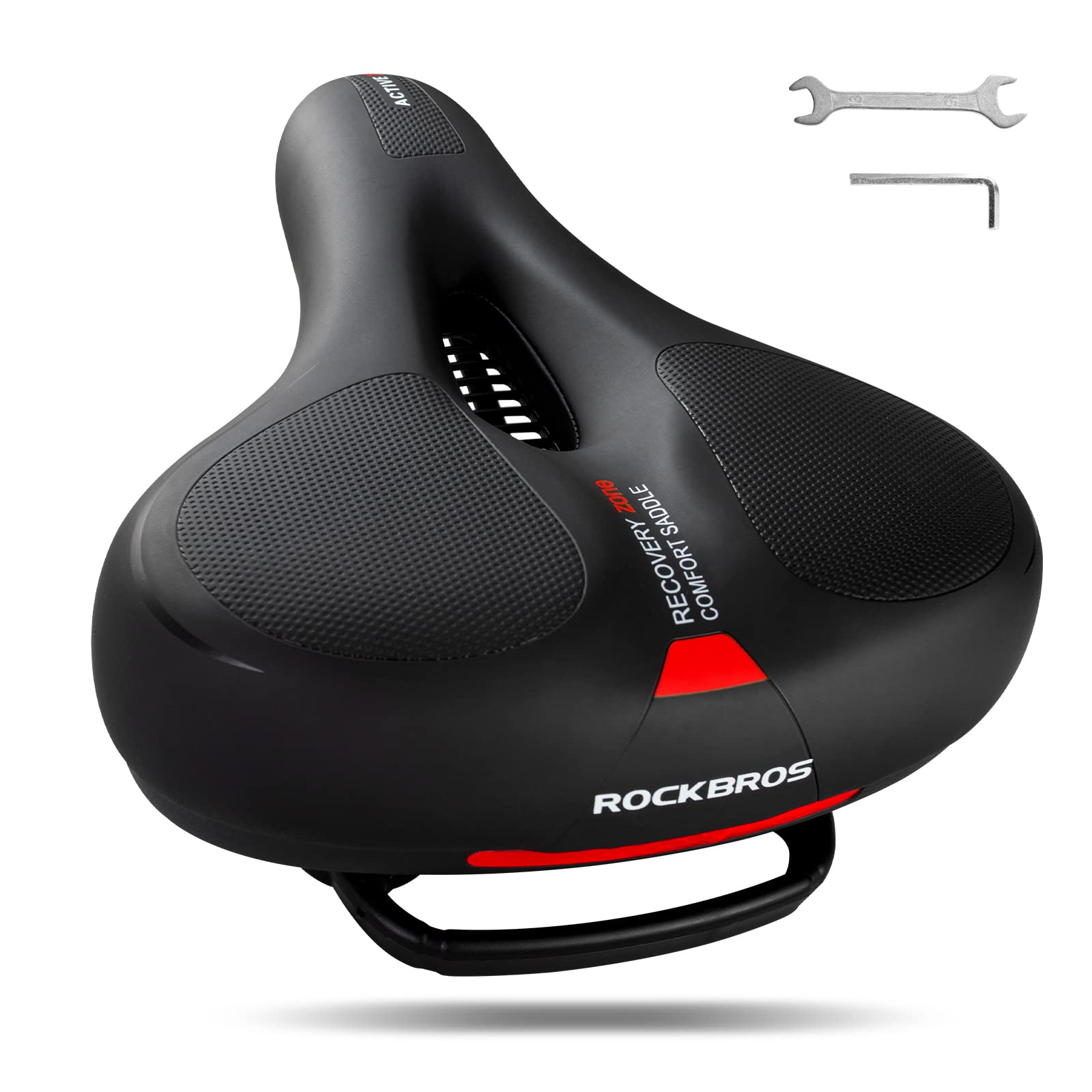 ROCKBROS Bike Seat Comfort Reflective Bike Saddle Soft Wide #Color_Red