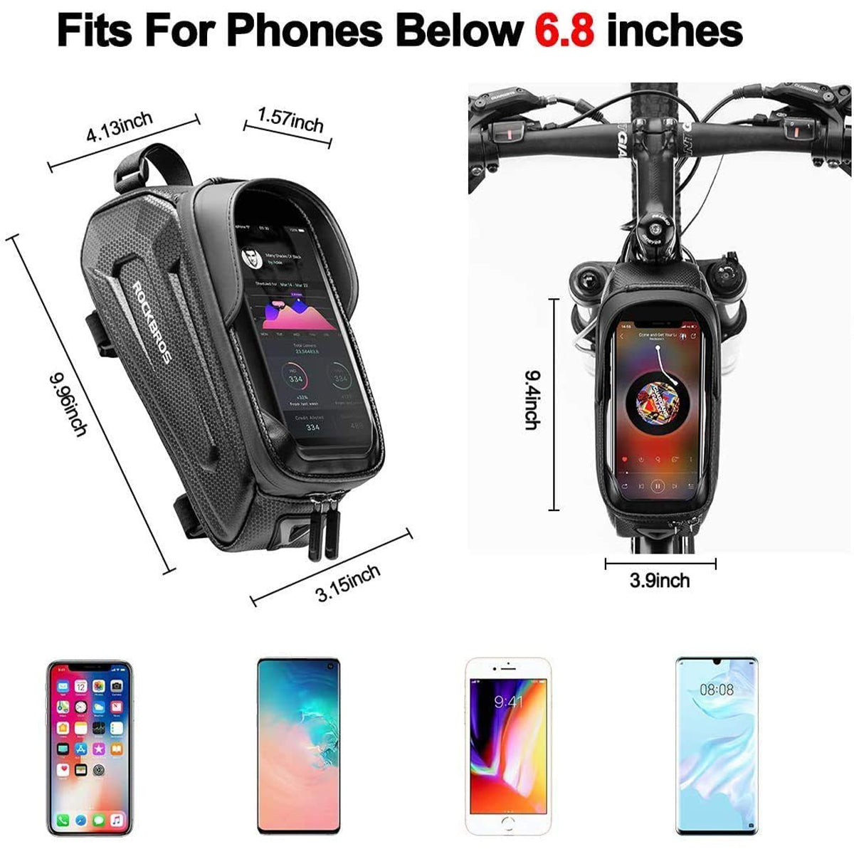 ROCKBROS Bike Top Tube Bag with Mobile Phone Holder Waterproof