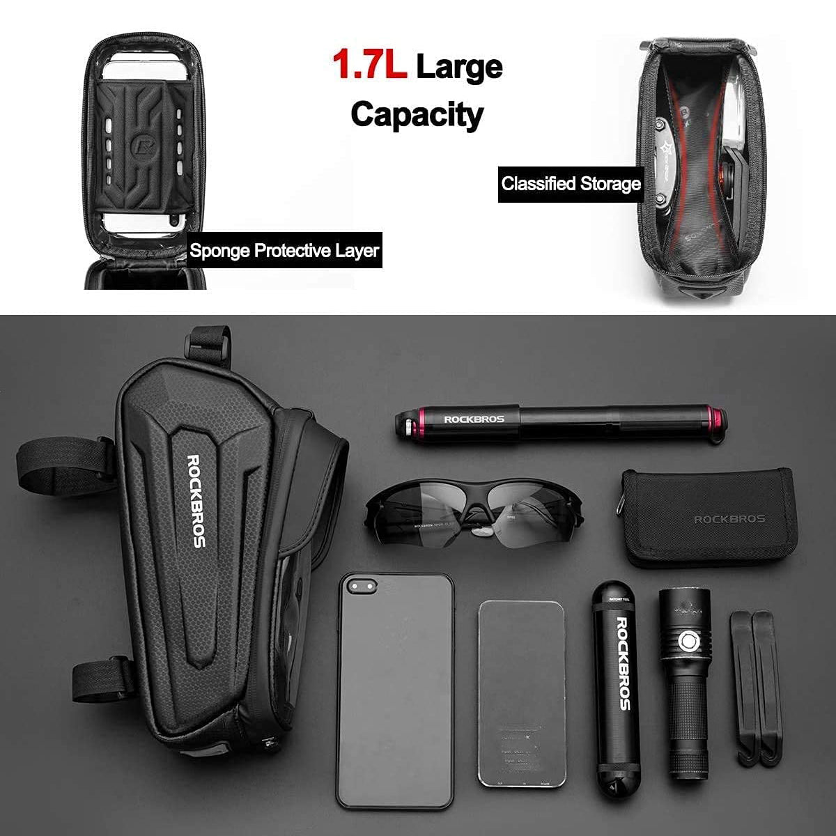 ROCKBROS Bike Top Tube Bag with Mobile Phone Holder Waterproof