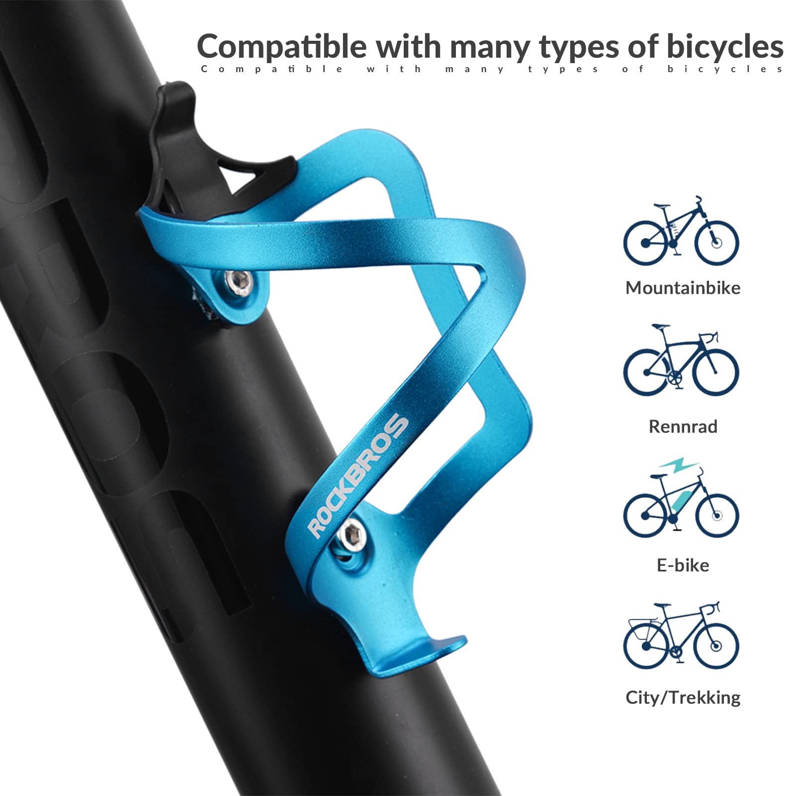 ROCKBROS Bike Water Bottle Cage Aluminum Alloy Bicycle Bottle Holder #Color_Blue*2