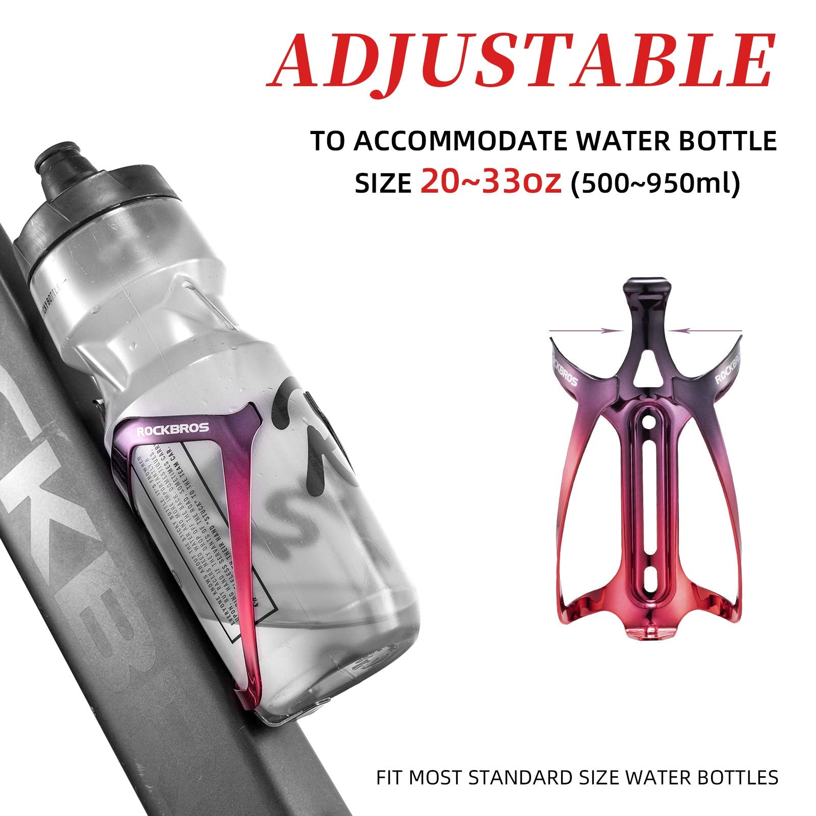 ROCKBROS Bike Water Bottle Cage Lightweight Aluminum Alloy Bottle Holder #Color_Black Red