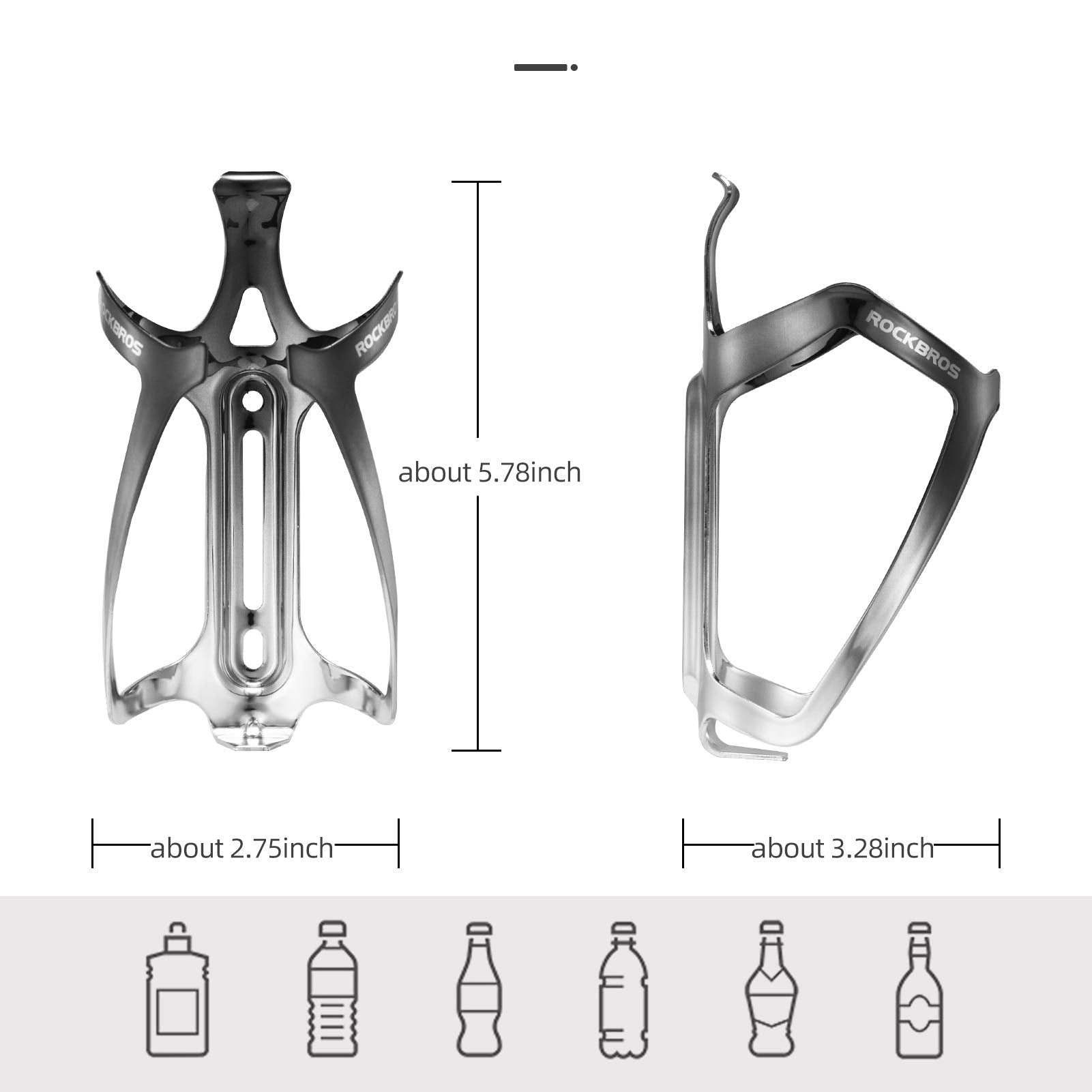 ROCKBROS Bike Water Bottle Cage Lightweight Aluminum Alloy Bottle Holder #Color_Black Silver